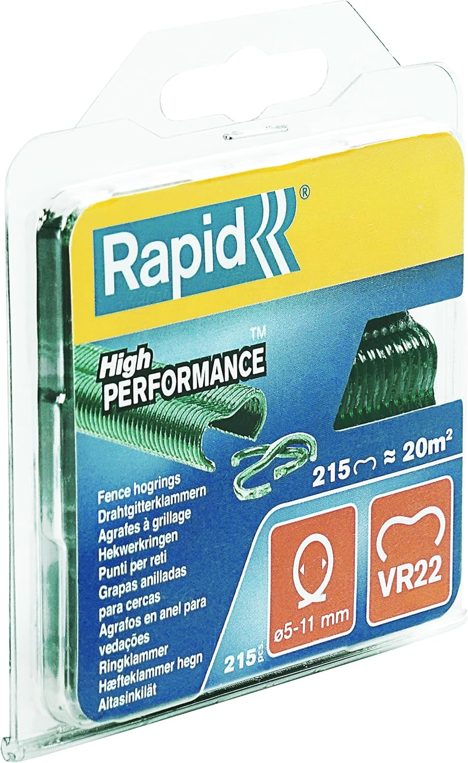 Rapid VR22 Galvanized Fence Hogrings with Green PET Coating, Suitable for 5-11 Mm Netting Wire, Ideal for Securing Cages and Fencing, 215 Pieces, Blister (40108802) image number 2