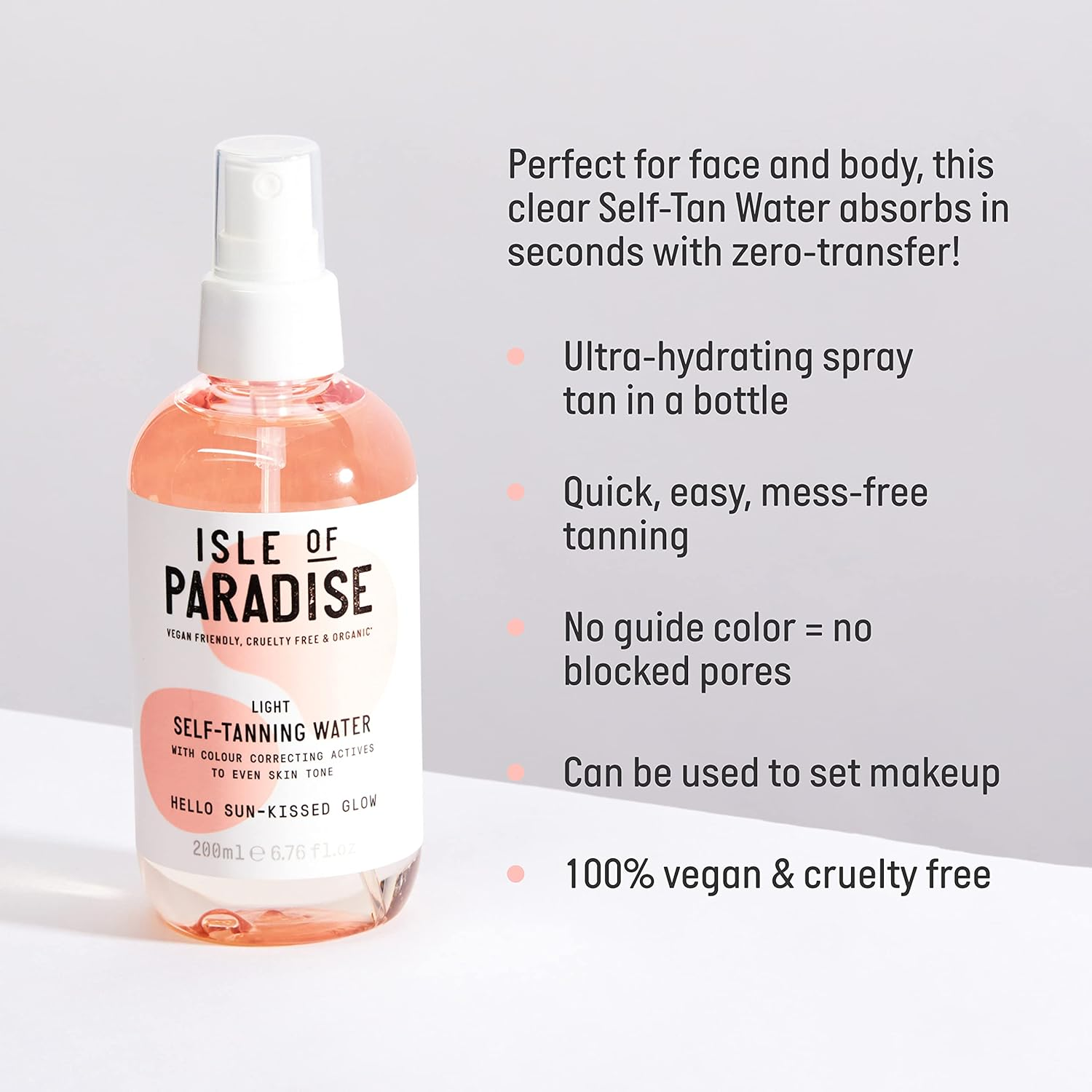 Isle of Paradise Self Tan Water Light (200 Ml) Hydrating Self Tanning Water Natural Ingredients & Vegan image number 6