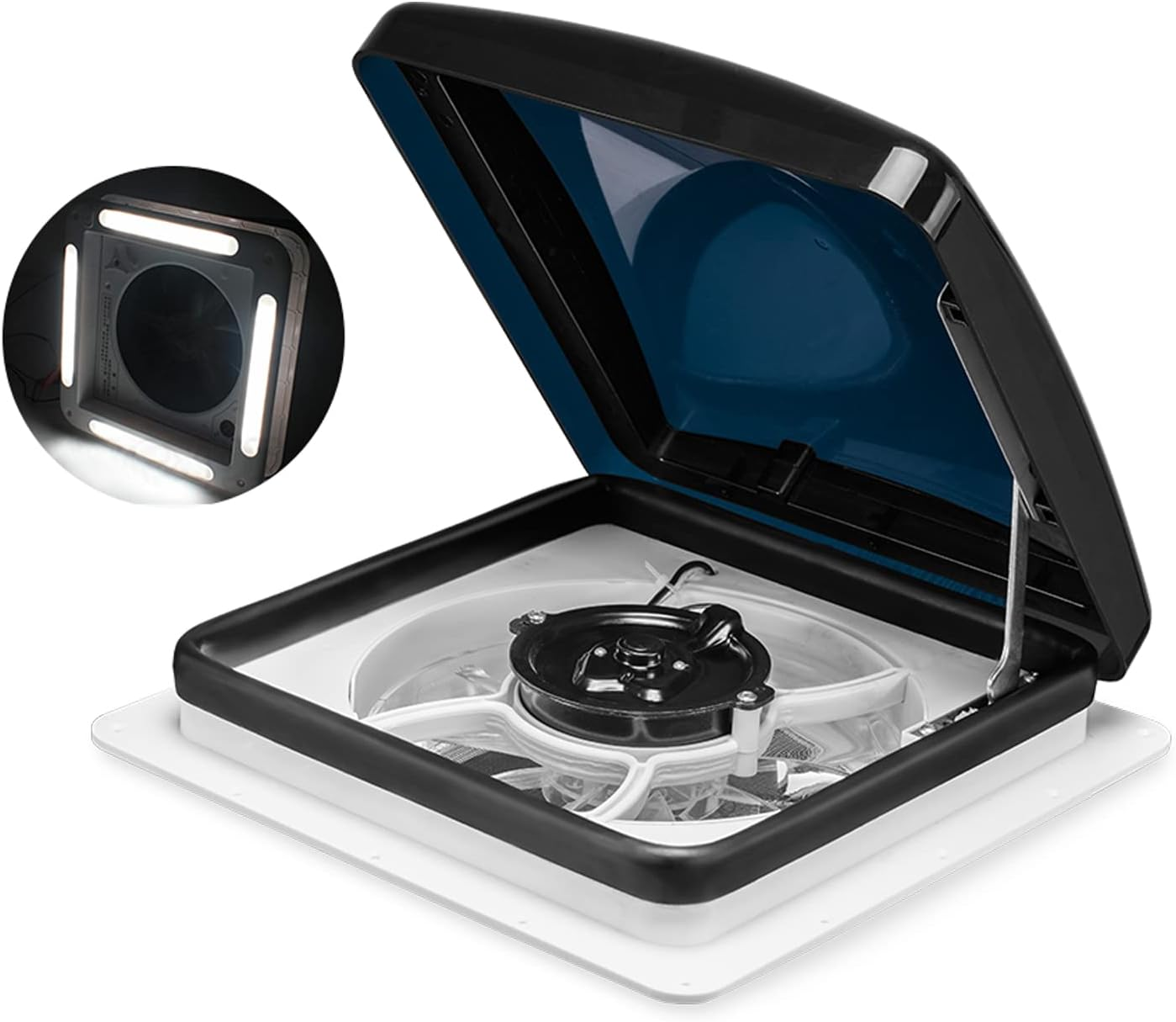 SAN HIMA RV Roof Vent with LED Lights- 2 Speed Intake & 3 Speed Exhaust with Black Lid Insert Net Ultra Quiet 12V Air Ventilation Fan for RV Caravan Camper, 280Mm X 280Mm