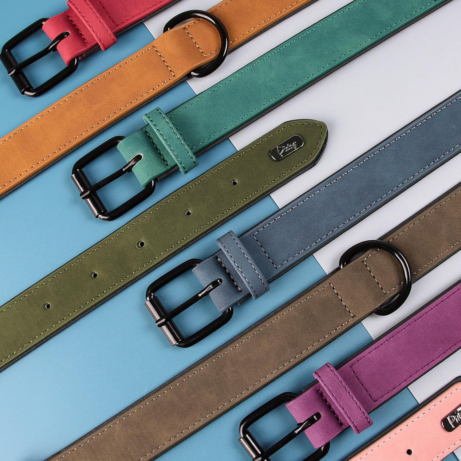 Didog Soft Padded Leather Dog Collar, Breathable Heavy Duty Dog Collar Leather with Adjustable Rust-Proof Metal Buckle for Small Medium Large Dogs, Brown, M image number 3