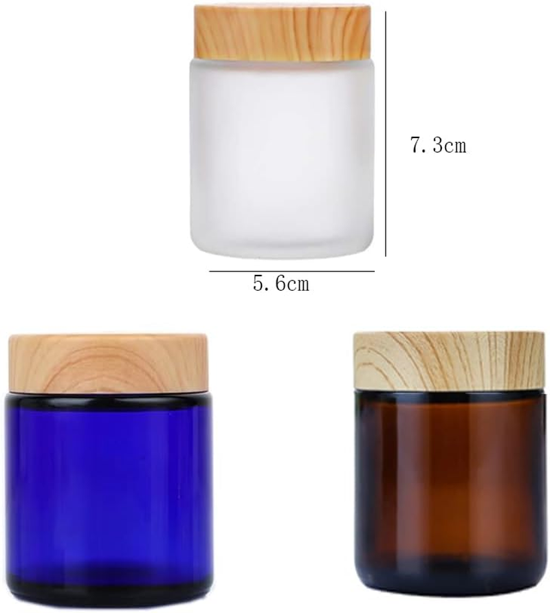 4Pcs 100G Amber Glass Cream Jars - Empty Refillable Cosmetic Containers with Wood Grain Lids for Lotion, Eye Cream, Scrubs, Oils, Salves, Ointments, Rhinestone, Samples, Travel Storage - Blue image number 5