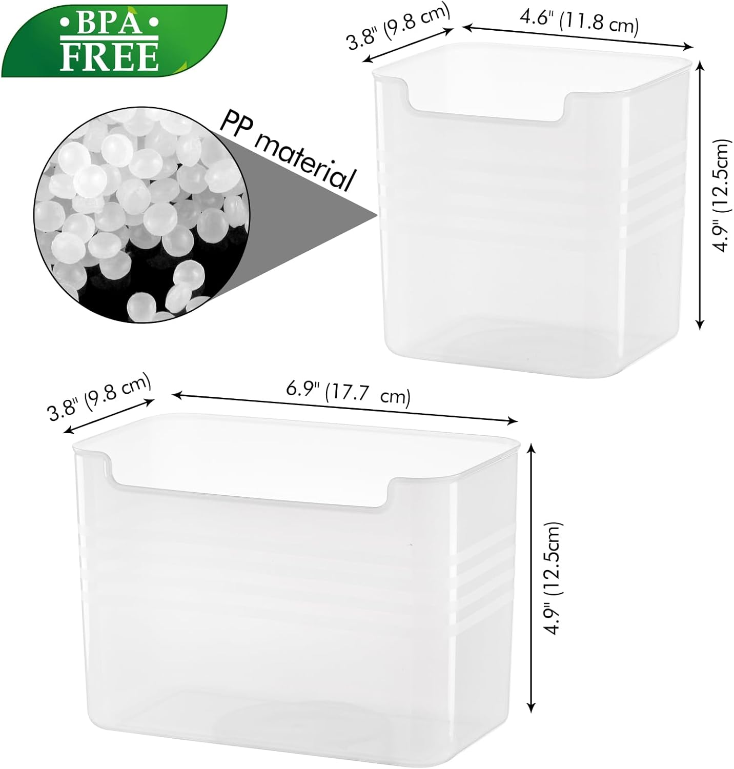 Poeland Refrigerator Organizer Box, Fridge Side Door Storage Containers Plastic Translucent Set of 5 (2M+3S)