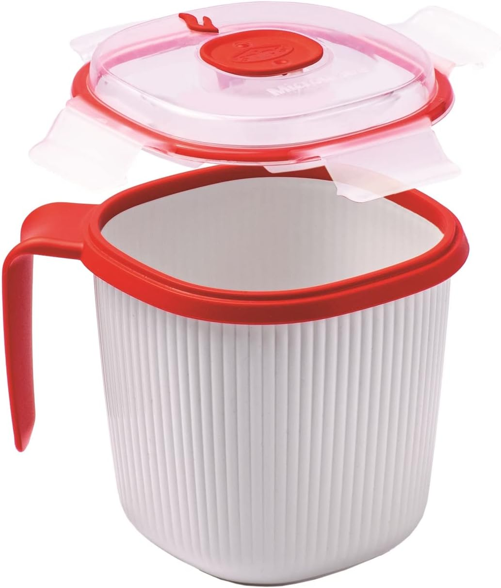 Snips - Microwave SOUP MUG for Milk, Hot Drinks and Soups - Microwave Soup Mug with Lid - 0,70 LT - 14,5 X 14,5 X 12 Cm - Microwave Soup Container, White and Red - 100% Made in Italy - 0% BPA image number 5