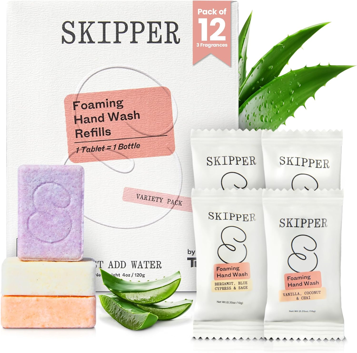 Tirtyl Foaming Hand Soap Tablet Refills - 12 Pack - 3000Ml Total (Makes 12X 250Ml Bottles of Soap) - Cleansing & Moisturizing - Compostable Packaging - Variety Fragrance Pack