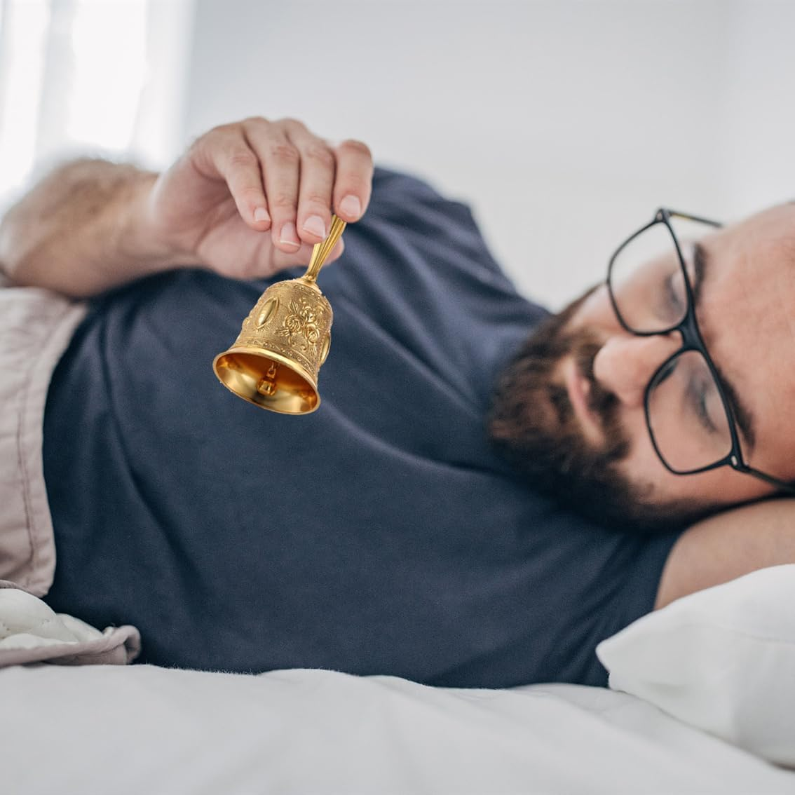 Homelavie Super Loud Solid Brass Gold Hand Call Bell for Wedding, Seniors, Teacher, Dinner, Tibetan, Meditation, Gift image number 1