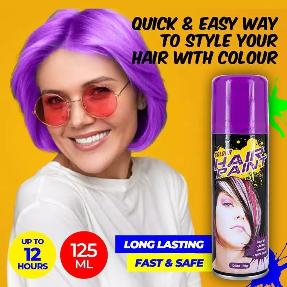 Leona Co Hair Spray Fluro Colour - Vibrant Temporary Purple Hair Color 125Ml Perfect for Parties, Halloween, Cosplay & Festivals | Safe for All Hair Types image number 4