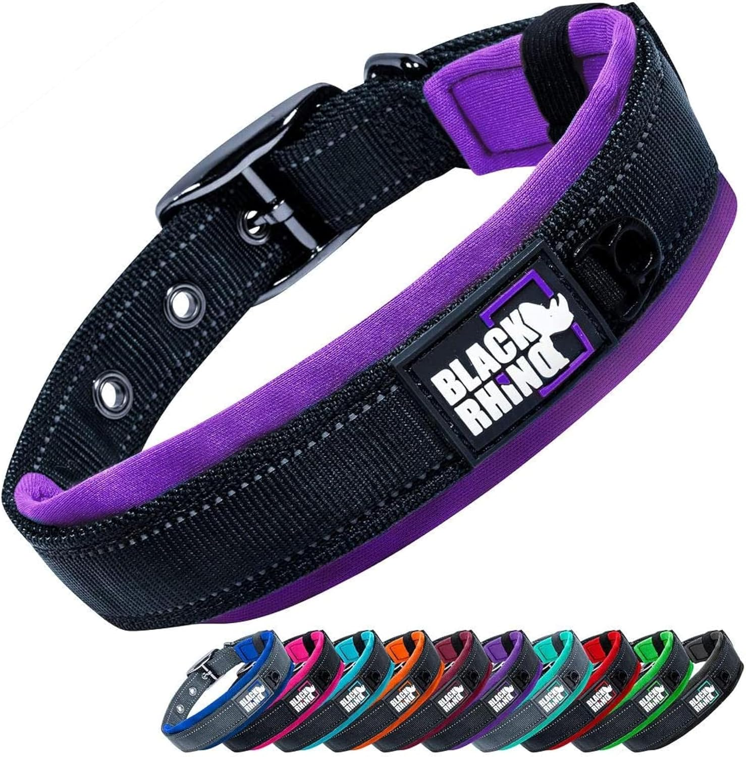 Black Rhino - the Comfort Collar Ultra Soft Neoprene Padded Dog Collar for All Breeds - Heavy Duty Adjustable Reflective Weatherproof (Large, Burgundy/Bl)