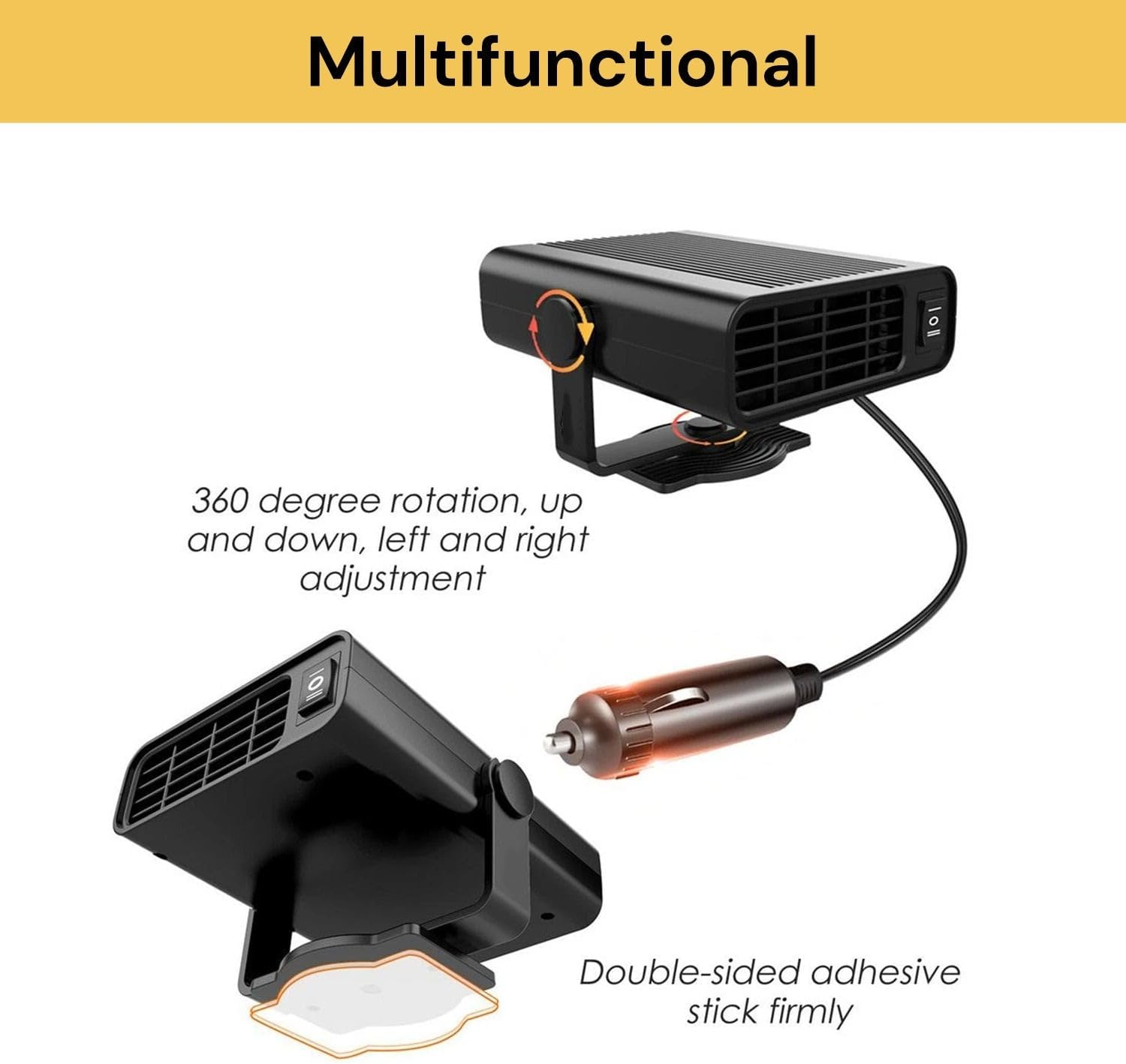 EZONEDEAL Universal Portable 12V Car Heater | Fast Heating Winter Car Defroster,Windshield Defroster | 360 &deg; Rotation Cigarette Lighter Defroster for Car image number 5