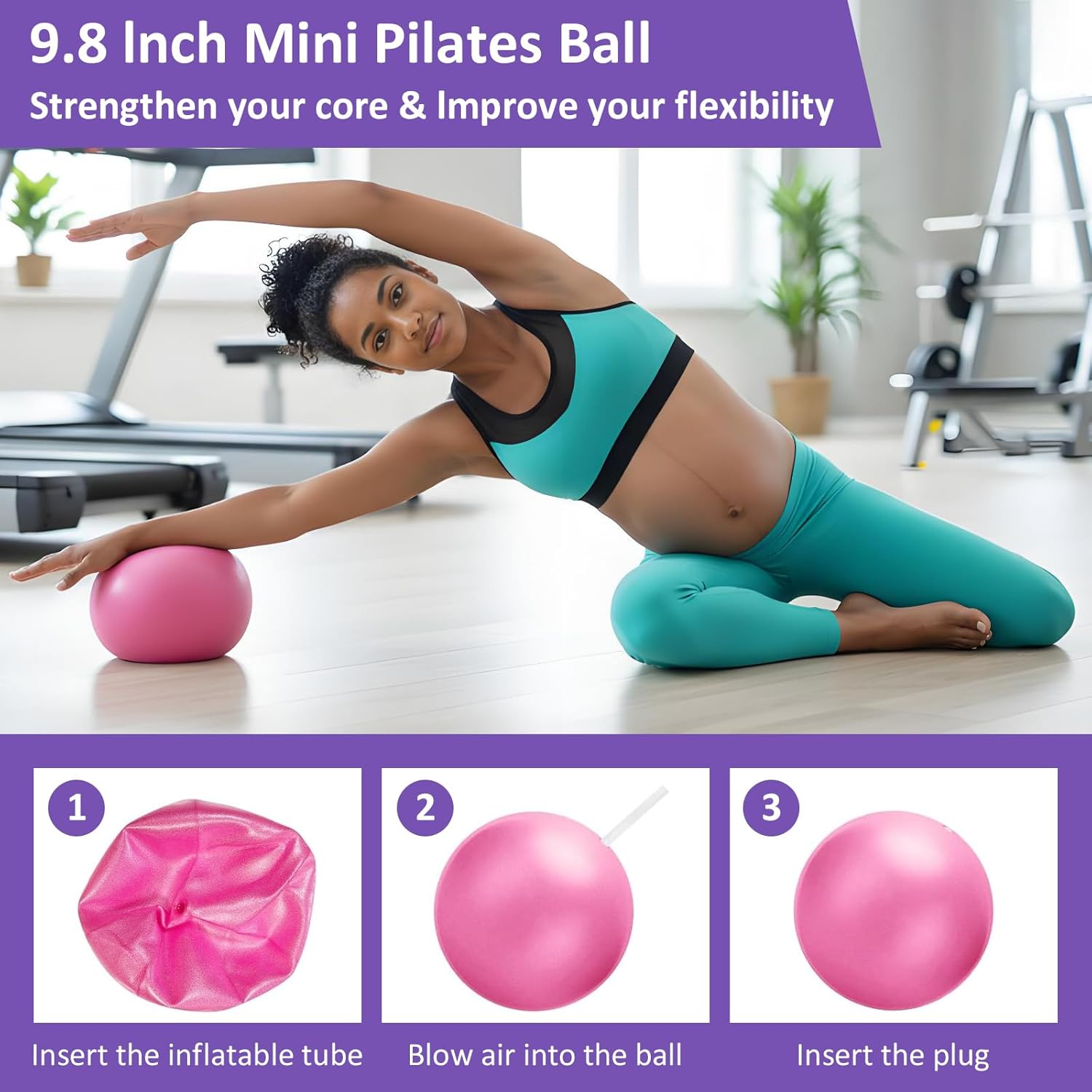 Pilates Ring Essentials Kit for Women, Home Workout Equipment Set with 9.8&rdquo; Ball, Resistance Bands, Magic Circle, Accessories, Pilates Set for Beginners - Purple image number 4