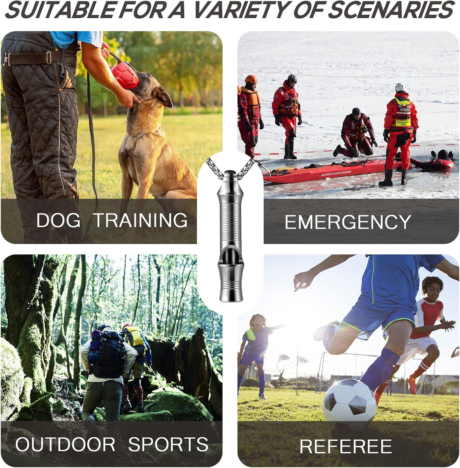 TISUR Titanium Emergency Whistle,Edc Safety Whistles Necklace Loud up to 120Db,Survival Whistles for Survival,Hiking,Camping,Pets Training image number 1