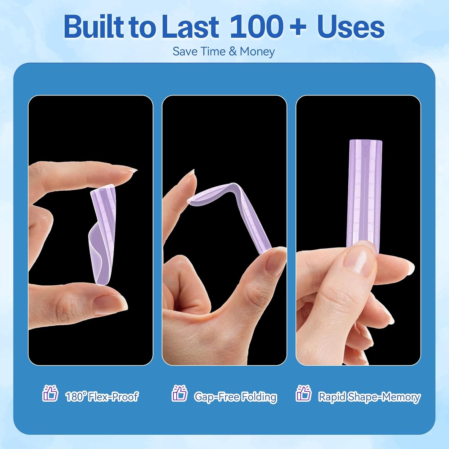 AMILHITON 288PCS Dual Nail Forms Set for Poly Gel & Builder Gel, 12 Mixed Shapes Full Cover Molds with Length Scale, Multicolor Matte & Clear Reusable Forms for Nail Extension Practice & DIY Manicure