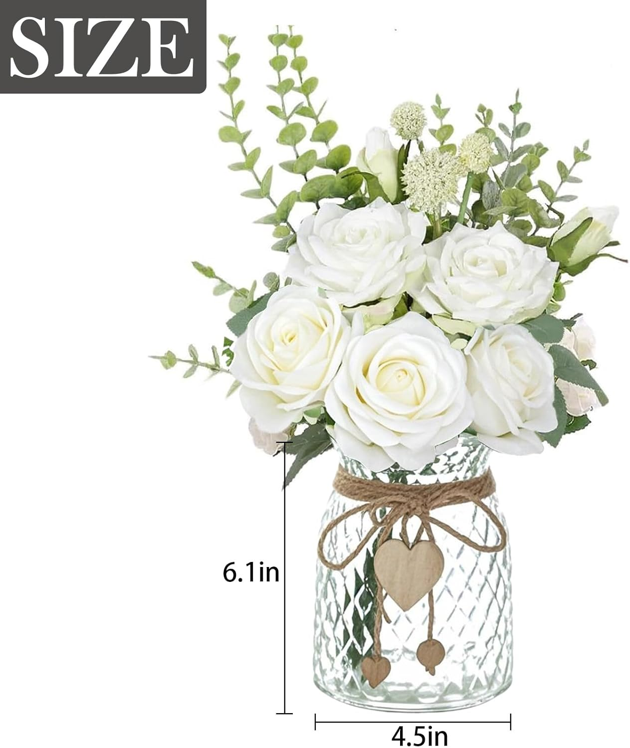 Clear Glass Flower Vase Small Flower Vases Home Decor Vintage Embossed Design for Home Office Farmhouse Bathroom Dining Table Centerpiece Decorations Coffee Table Decor Boho Decor (White) image number 2