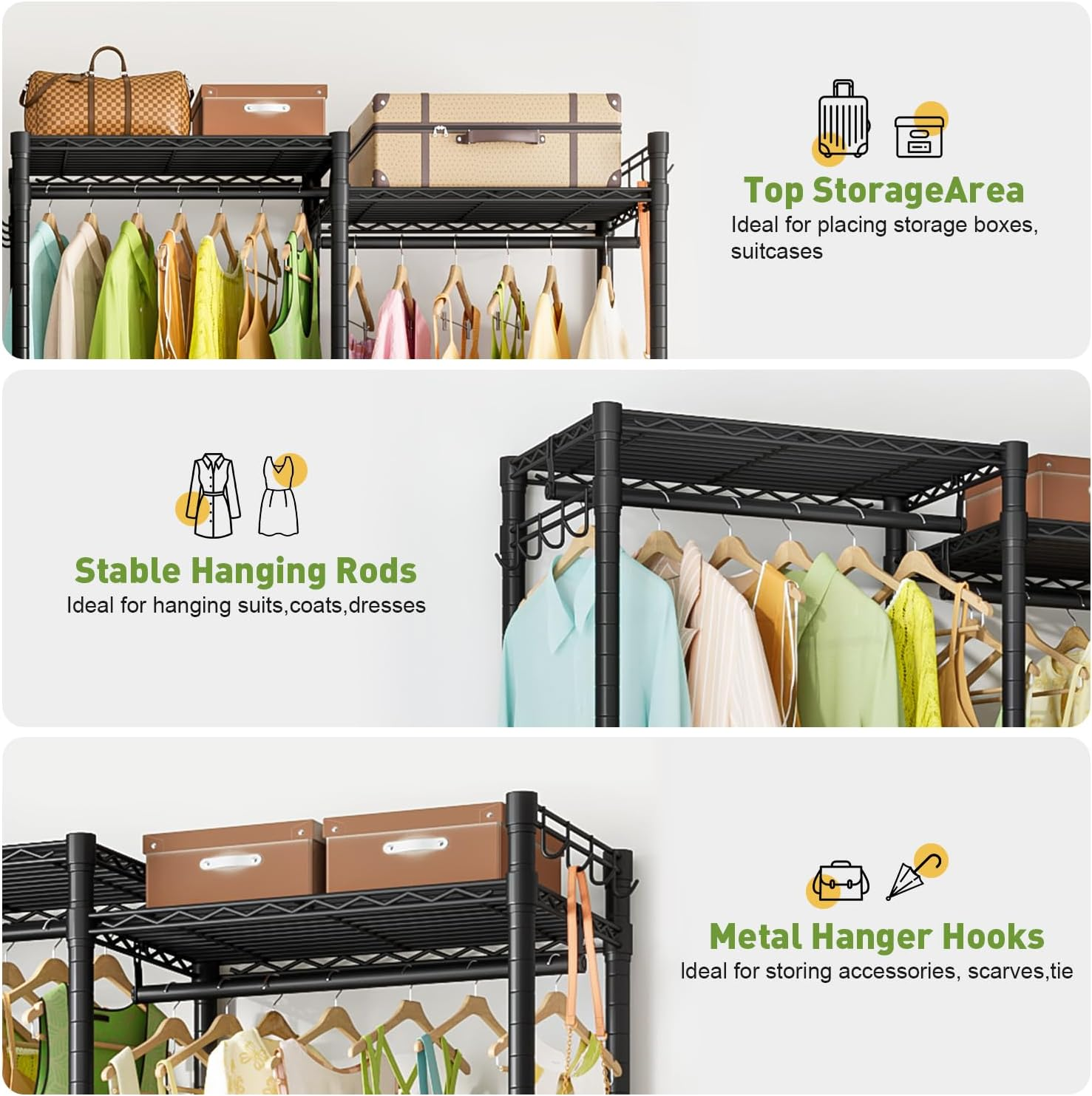 Clothes Rack Clothing Rack with 6 Shelves, Heavy Duty Garment Rack with Adjustable Shelves and Hanging Rods image number 6