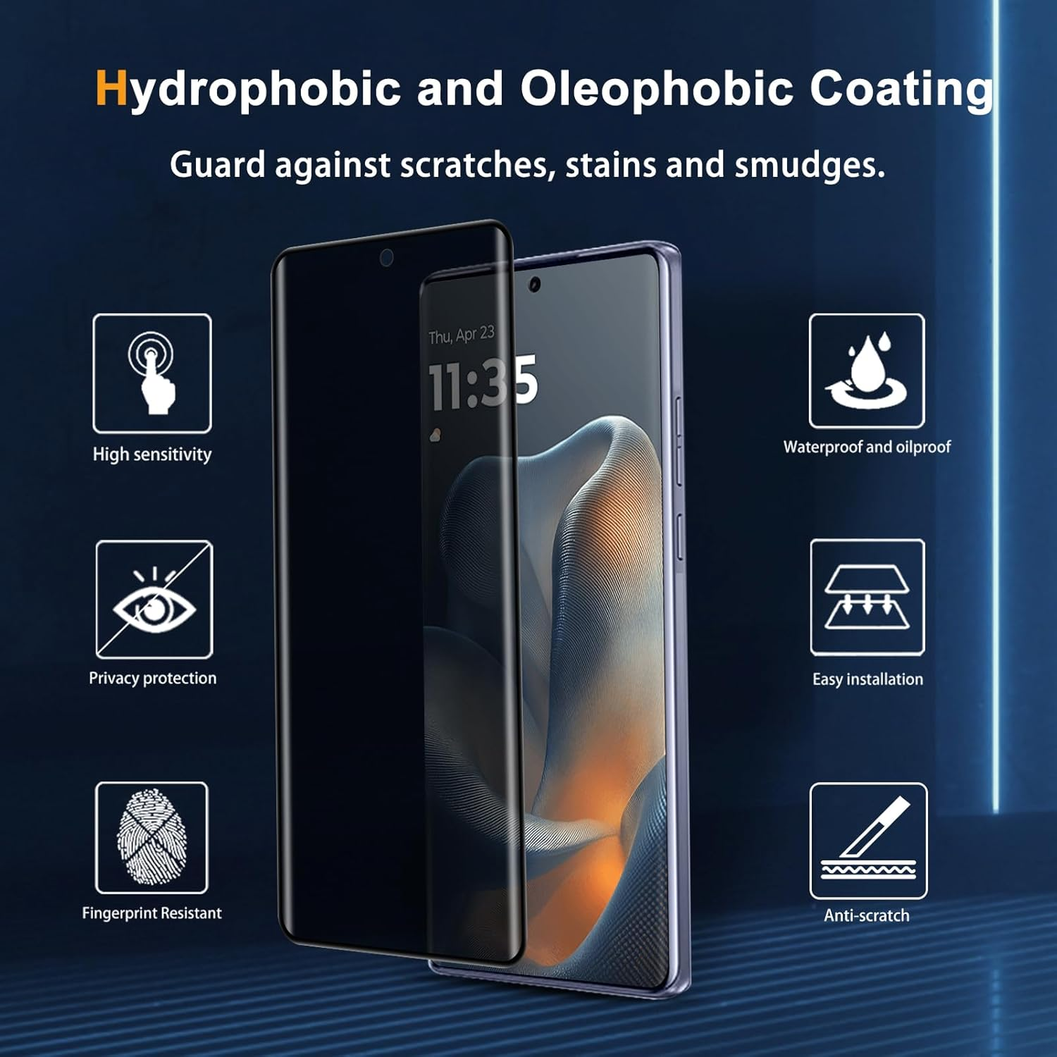 Heeyeal Privacy Screen Protector Compatible with Motorola Edge 60 5G [2 Pack], [Anti-Scratch] [9H Hardness] Anti-Spy Tempered Glass Protection Film for Motorola Edge 60 5G image number 1