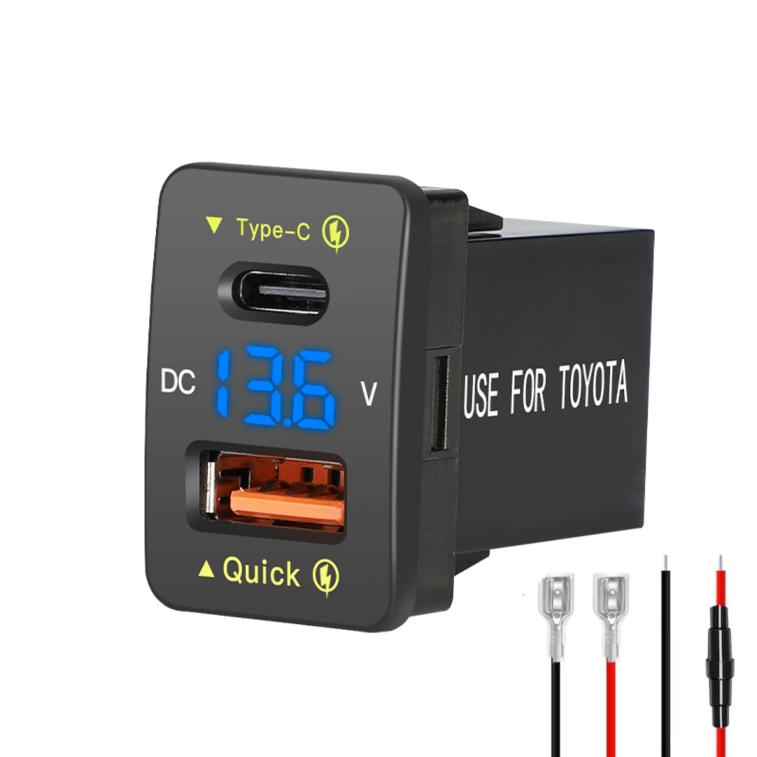 Levigo Car Charger Dual 18W USB PD+QC3.0 Fast Charge for Toyota, Type C USB Car Power Socket with LED Voltmeter Display, Compatible with 12/24V Cars(1.2 * 0.9Inch) image number 3