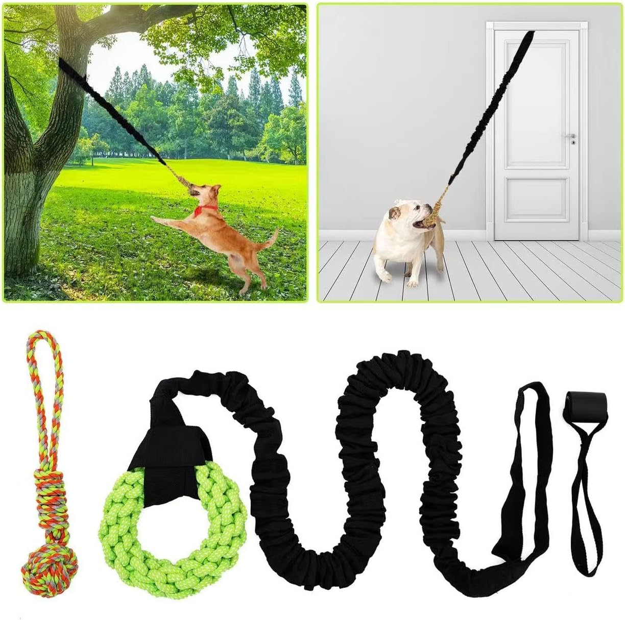 Dog Rope Toys,Dog Rope Toy for Dogs Aggressive Chewers Outdoor Dog Tug of War Toys for Pitbull Medium to Large Dogs Outdoor Bungee Hanging Exercise Ropes Muscle Builder Dogs Interactive Toys（Greener）