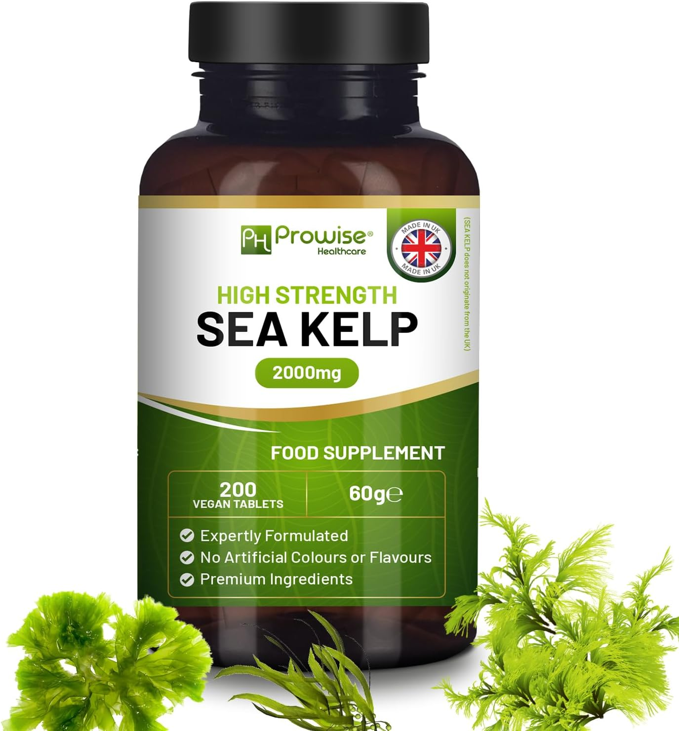 Sea Kelp 2000Mg 200 Vegan Tablets | Natural Source of Iodine | Premium Ingredients | Proudly Made in the UK by Prowise image number 1