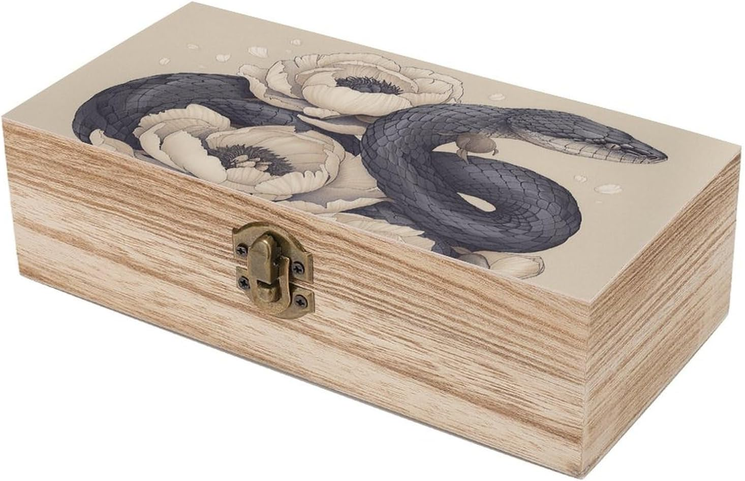 Black Snake and Flower Wooden Box Wood Wedding Keepsake Boxes with Lids Small Decorative Boxes Lightweight Wooden Memory Storage Box for Crafts Keepsakes Jewelry Photo Letter Storage image number 3