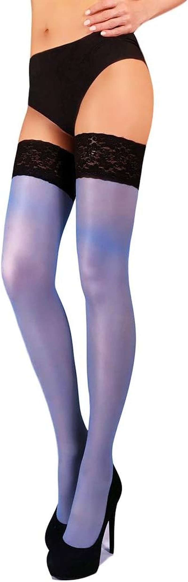 THIGH HIGH Sheer Lace Top Silicone Stockings Nylon Hosiery 20 Den S - XL image number 4