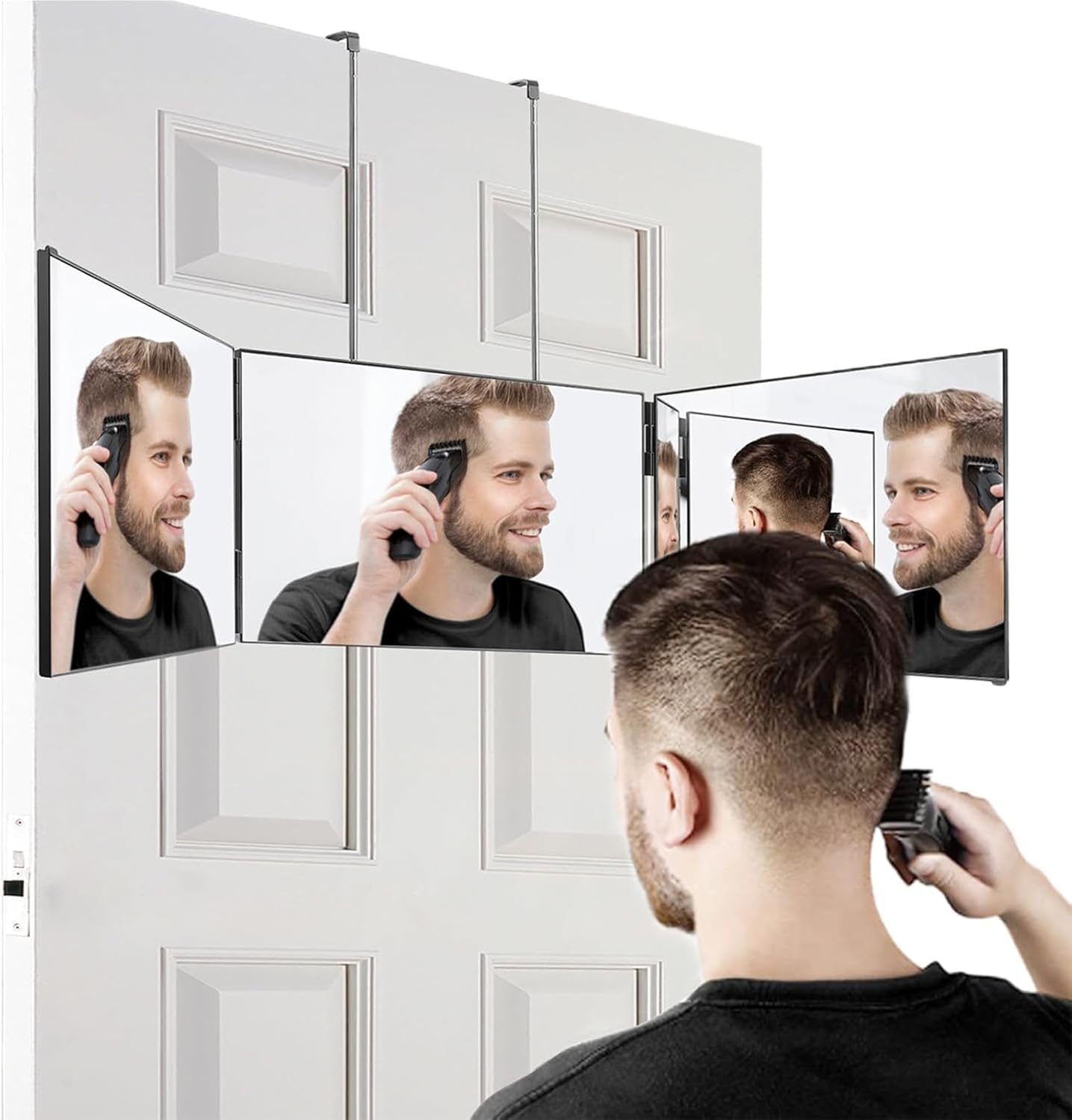 Cozioz 3-Way Trifold Mirror for Hair Cutting, Adjustable & Foldable Portable Mirror with Retractable Height Hook, Ideal for DIY Haircuts, Hair Coloring, Braiding, Shaving & Makeup image number 3