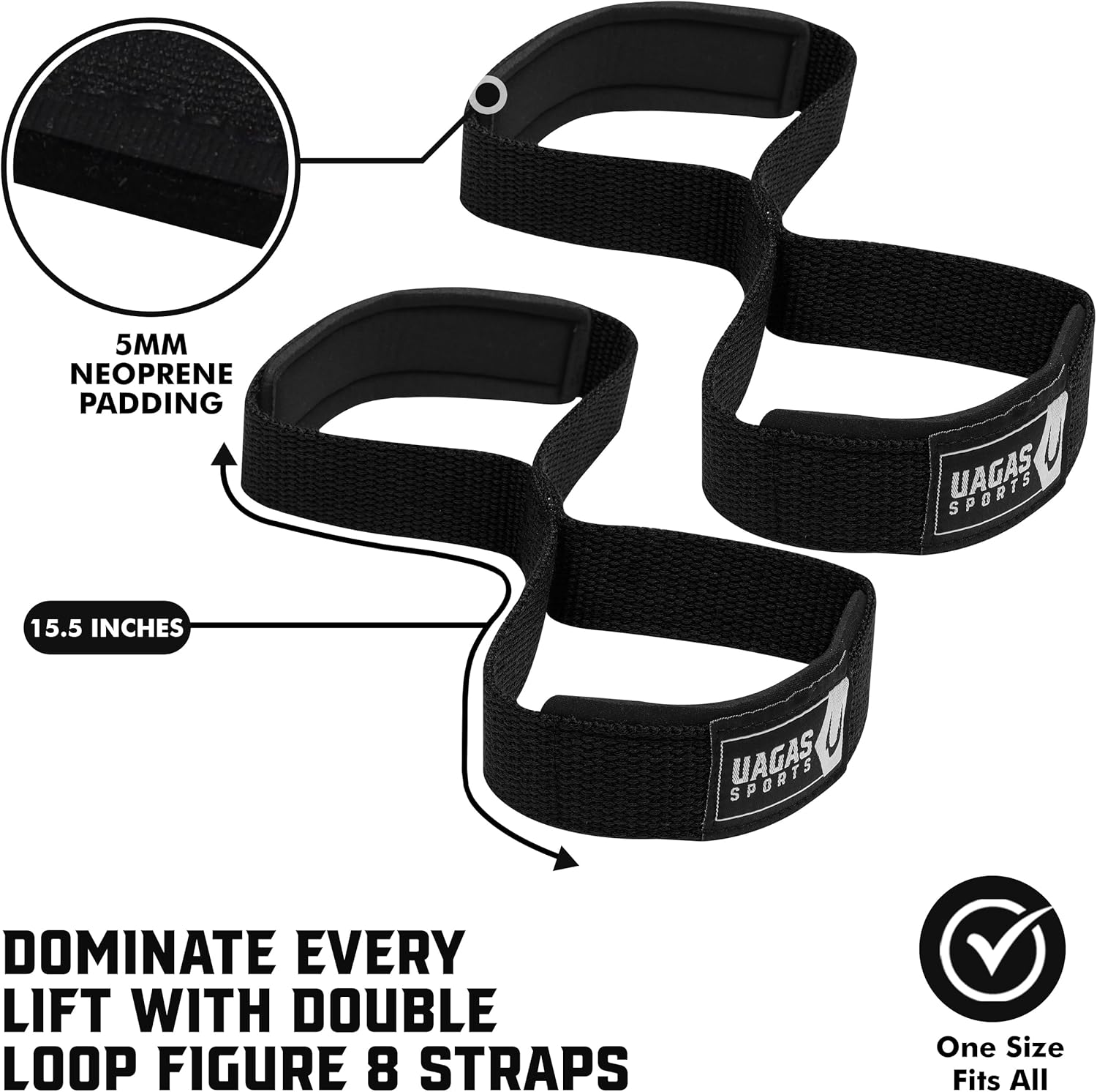Figure 8 Lifting Straps &ndash;Padded Cuff &ndash; Weight Lifting Straps for Extra Grip &ndash; Premium Nylon Deadlift Straps &ndash; Wrist Support for Training Workout Weightlifting - Hand Bar Grip image number 2