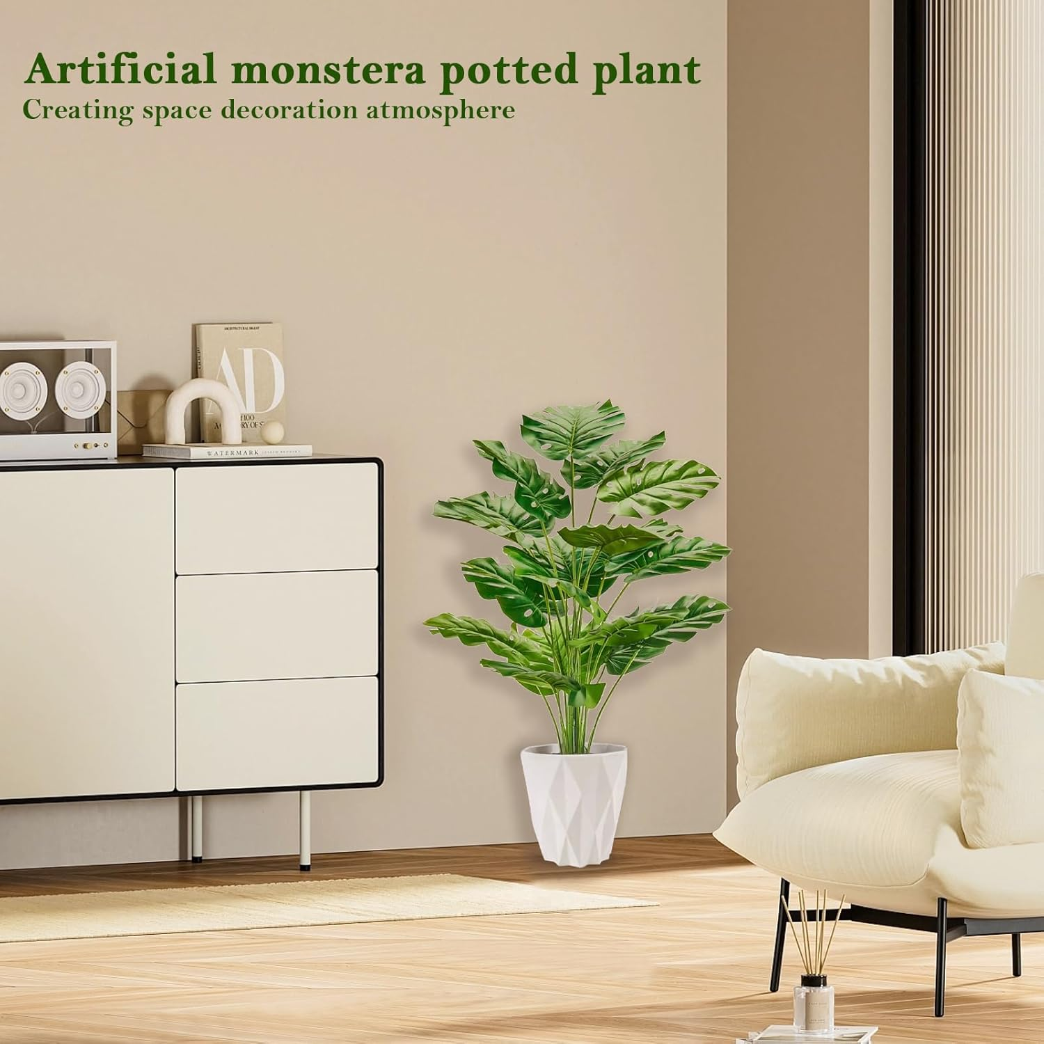 Auolen 28" (70Cm) Tall Artificial Monstera Deliciosa Plants, Faux Swiss Cheese Floor Plants Fake Tropical Silk Tree with Pot for Indoor Outdoor Office House Living Room Home Decor image number 4