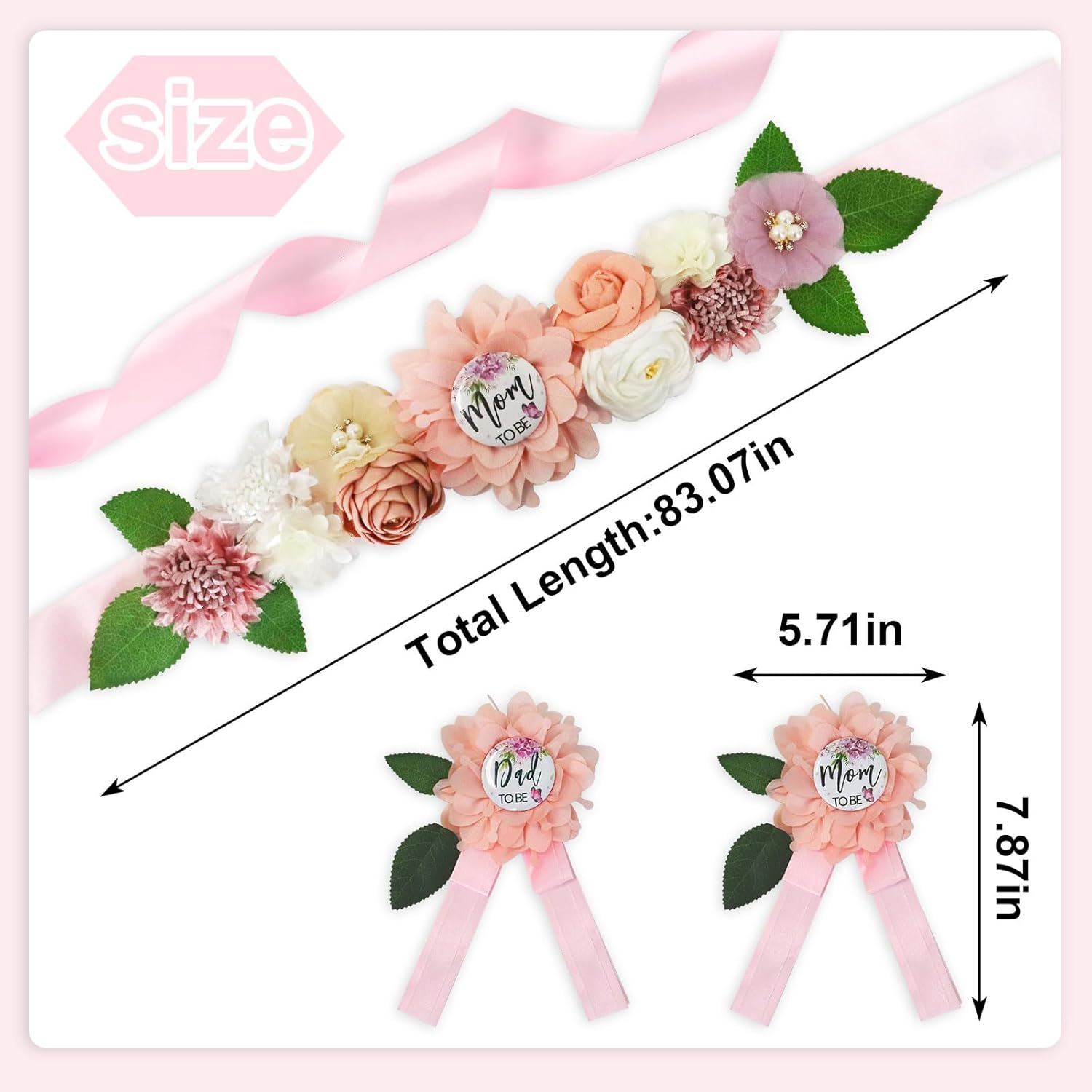 Pink Butterfly Maternity Sash Corsage Set &ndash; Baby Shower Floral Belly Band image number 2