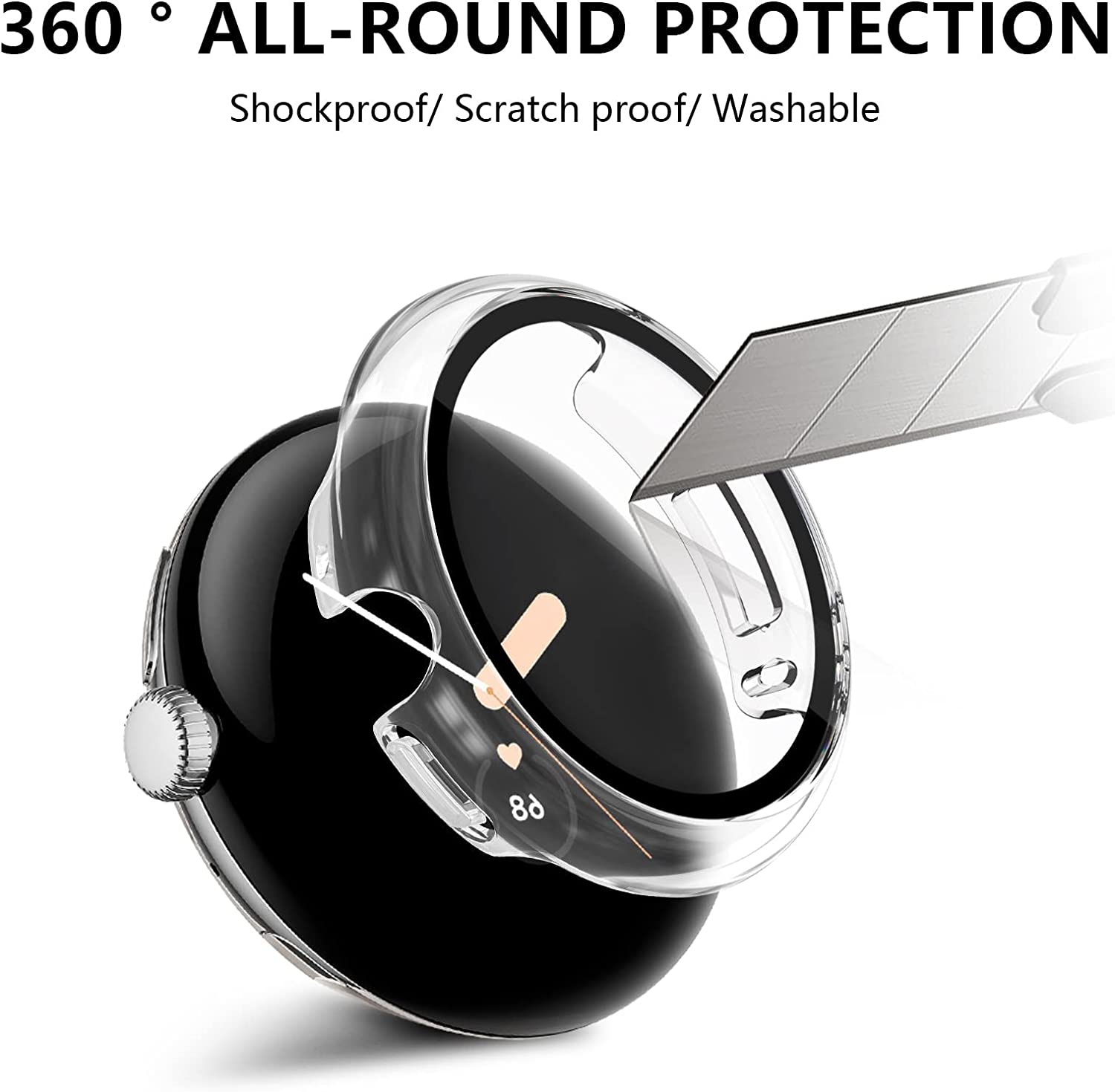 2 Pack ZANZER Hard Case Compatible for Google Pixel Watch 2/Pixel Watch 1 with Tempered Glass Screen Protector, Full Cover Hard PC Slim Scratch Resistant Bumper Cover for Google Black+Black image number 5