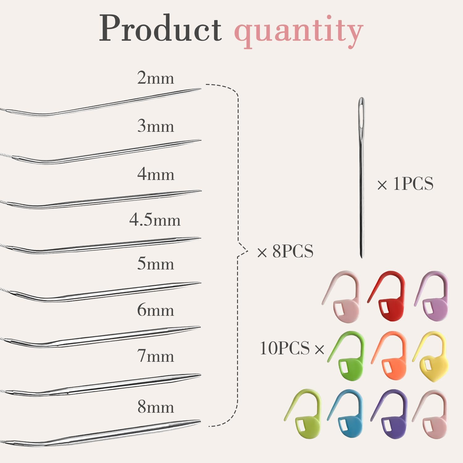 28PCS Knitting Needles Funcyboo,Circular Knitting Needles 32"Stainless Steel Circular Knitting Needles Metal round Knitting Needles with Stitch Markers & Blunt Needle for Begining Fit Hot Sleeve Sweet image number 4