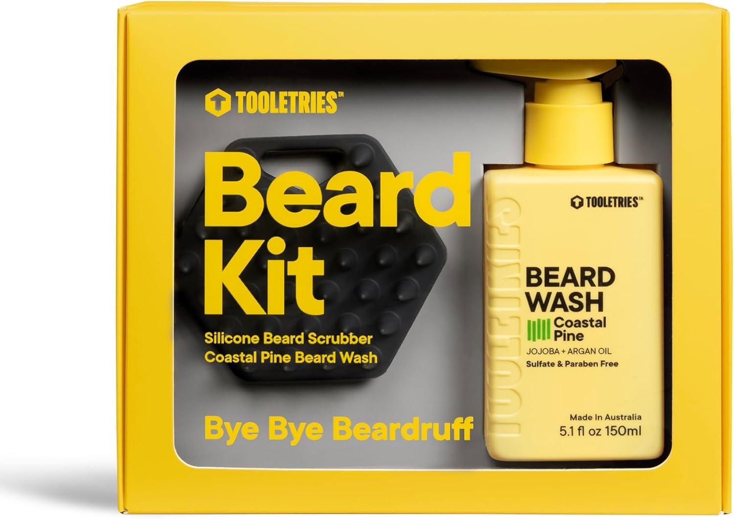 TOOLETRIES Men'S Beard Kit - Silicone Beard Scrubber & Hydrating Wash with Coastal Pine Scent, Facial Hair Exfoliator for Men, Deep Cleans & Exfoliates Skin, Removes Beardruff image number 1