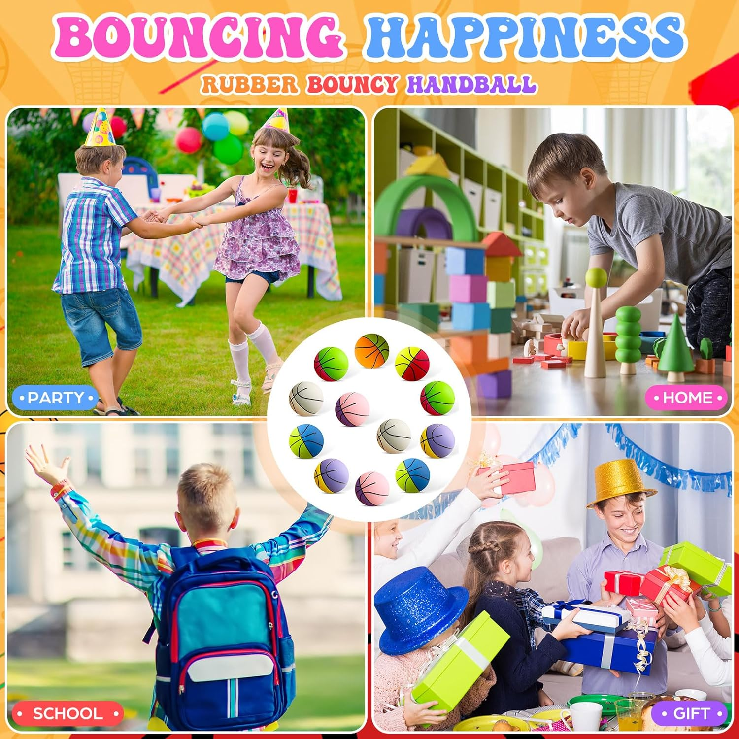 24 Pcs High Bounce Balls for Kids - Mini Rubber Basketball & Football Bouncy Handball Set, Perfect for Party Games, Outdoor Playground Fun, Party Bag Fillers, and Kids Gift Ideas (Random Colors)
