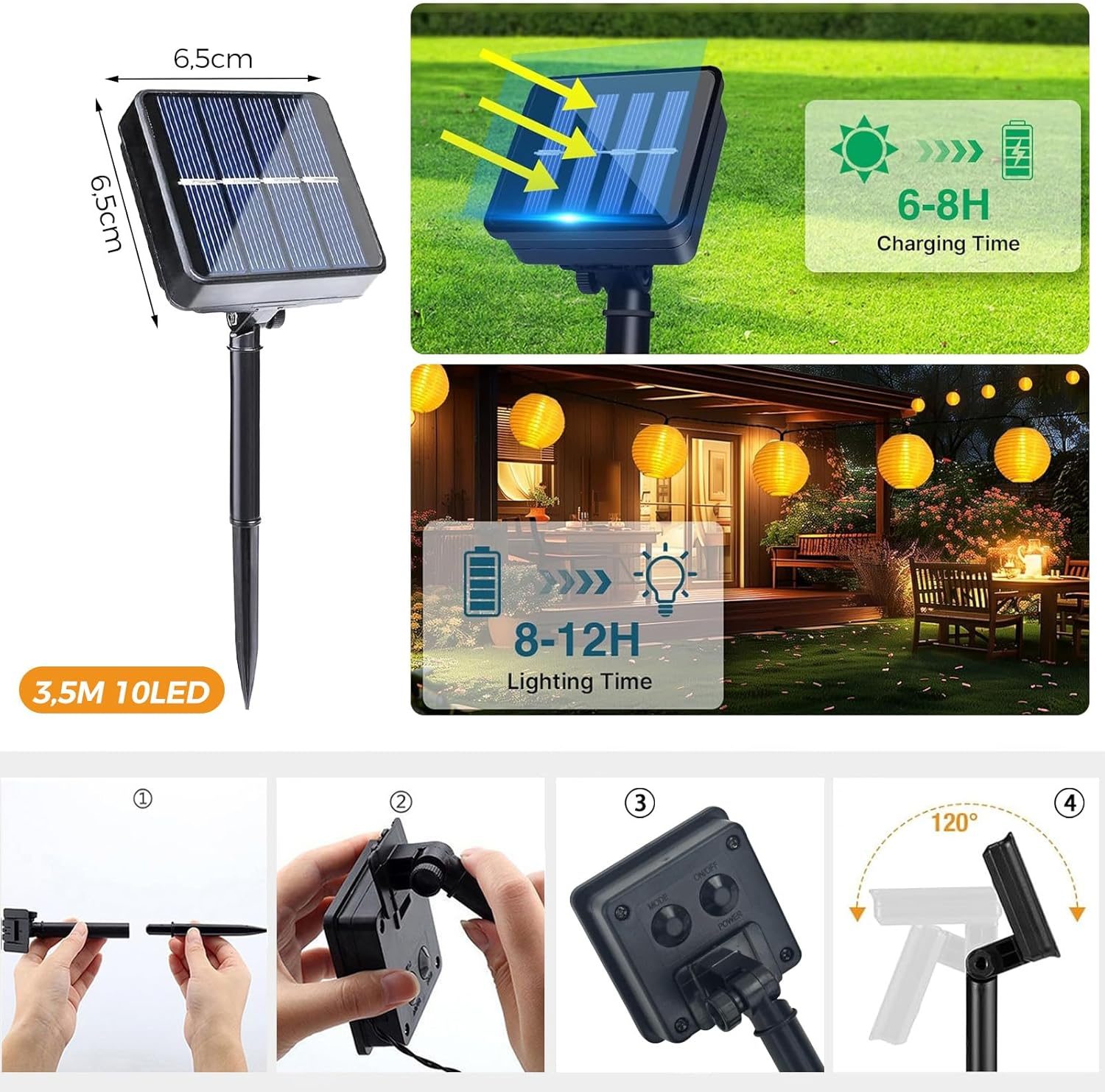 Alegre 3.5 M 10 LED Solar Fairy Lights Lantern Outdoor with 8 Modes image number 2