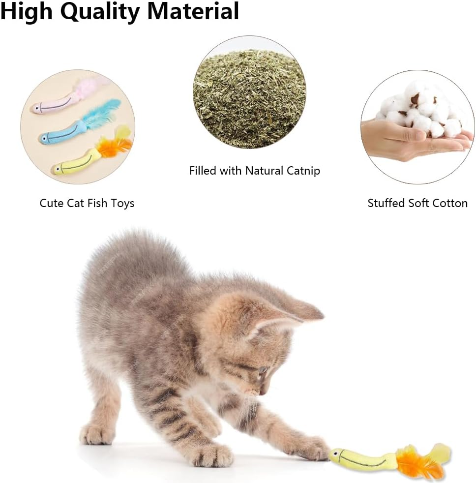 Catnip Cat Toys 3 Pack Cat Fish Toys, Plush Cat Chew Toys Teething Interactive Catnip Filled Kitten Toy Soft Pet Toy for Indoor Cats Kitten Chew and Exercise image number 2