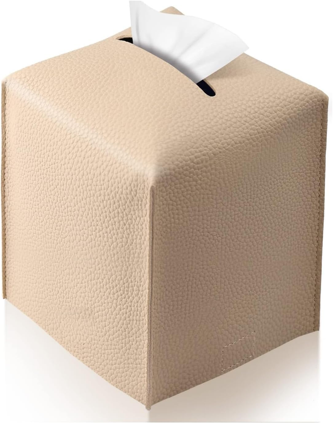 Tissue Holder White Tissue Box Cover, Square Decorative PU Leather Tissue Box Holder with Bottom Belt, JOMWEN Paper Organizer Dispenser for Home, Car, Hotel, Office 5"X5"X5" (Off-White)