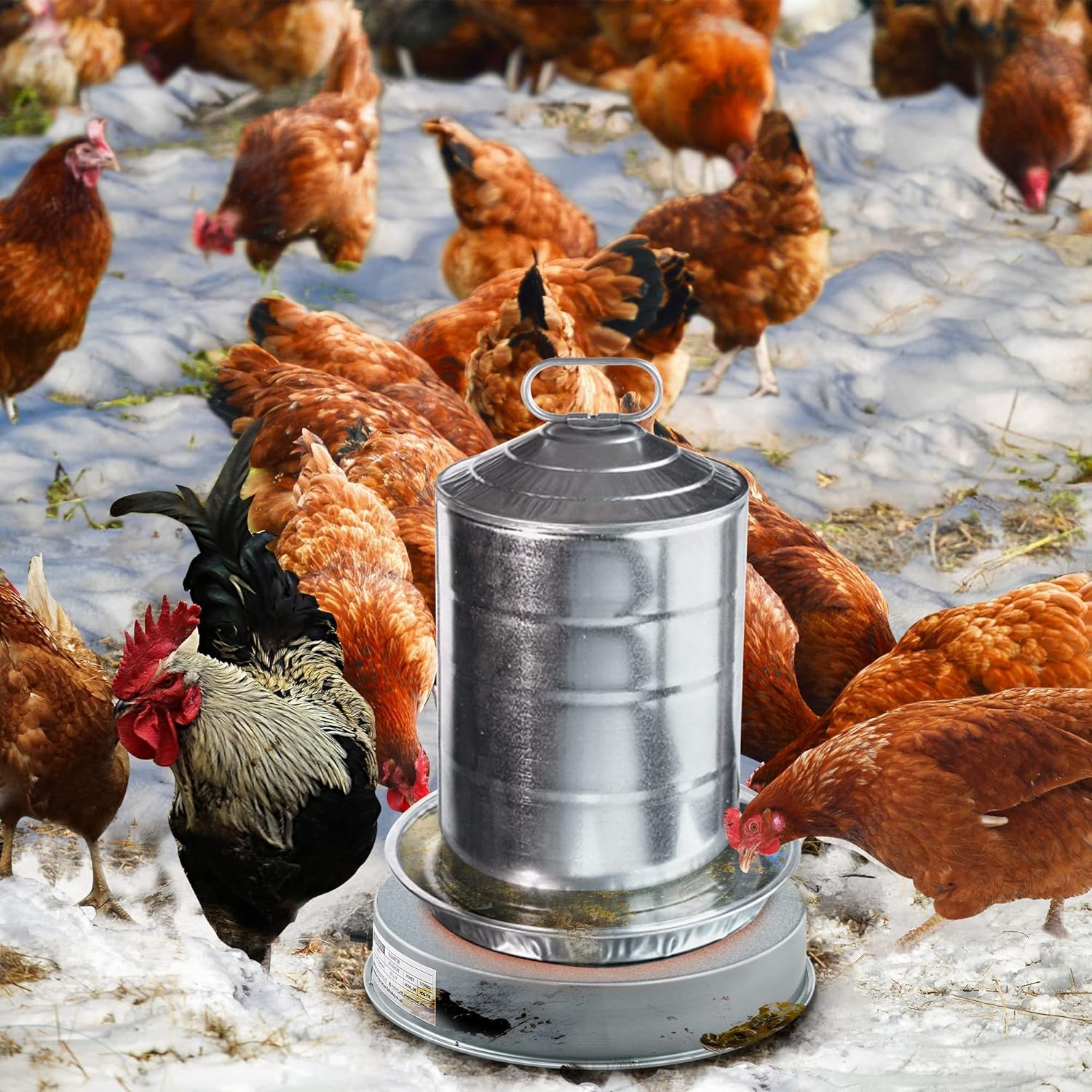 Poultry Drinker Heated Base, Chicken Coop Heaters, Outdoor Pet Cage Warmer, Pet Water Heater for Metal Poultry Founts, Sliver