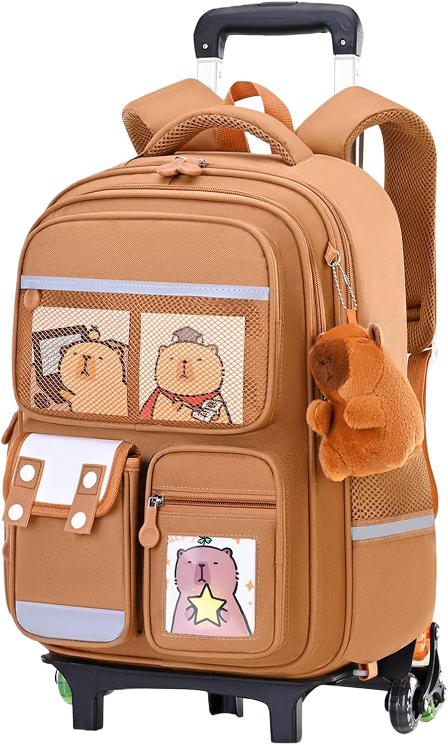 Generisch Rolling Backpack with Capybara Pattern Backpack on Wheels - Extendable Telescopic Handle Height Adjustable Large Capacity Luggage Suitcase for Girls Children College Travel Plane, Six Rounds image number 6