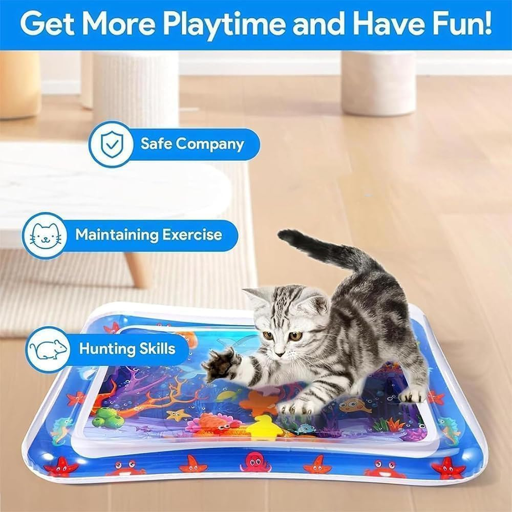 Libiyi Glowpad, Cat Water Sensory Play Mat, 24In Thickened Leakproof Anti-Scratch Pet Mat with Floating Fish, Manual Air Pump,Interactive Toy for Indoor & Outdoor Summer Fun (C) image number 5