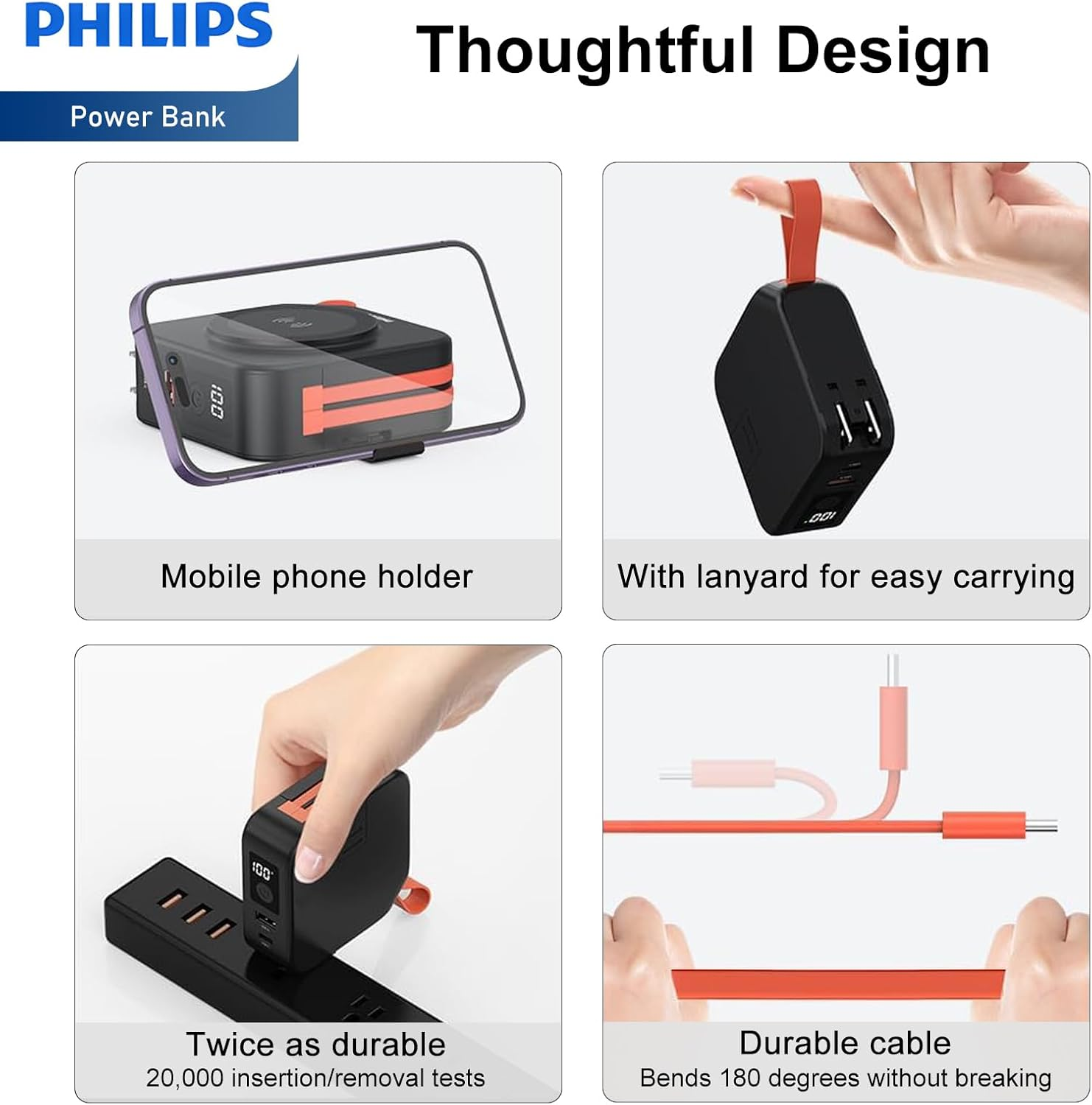 PHILIPS Power Bank Wireless 10000Mah 22.5W Powerbank Built-In Cable 10 in 1 Portable Battery Pack, Magnetic Universal Travel Fast Charging Adapter (UK,EU,AU) Compatible with Magsafe Iphone 17 Air Mblk - 15000Mah Pink image number 6