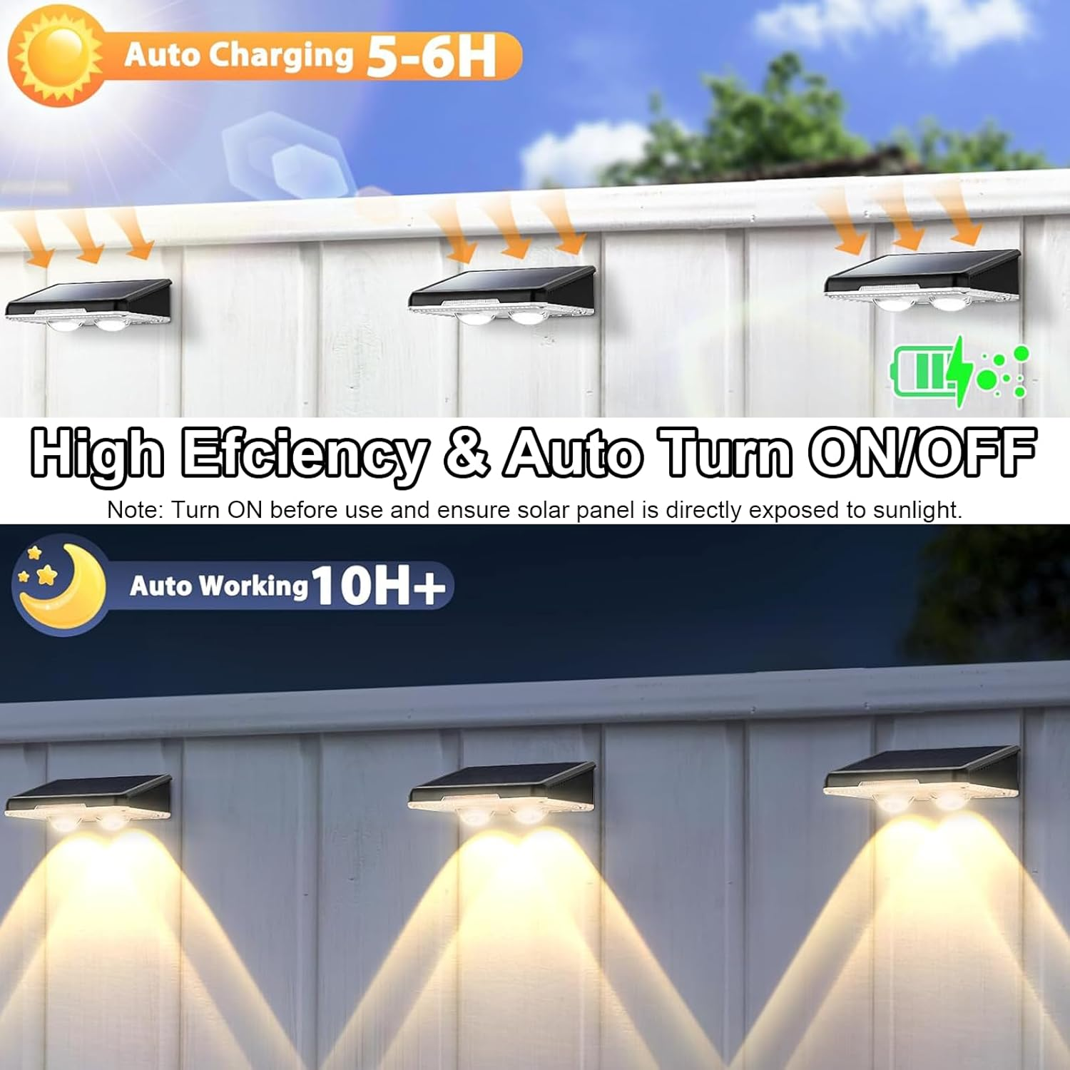 Rhoyee Solar Fence Lights Outdoor &ndash; 8 Pack LED Deck Lights with 3 Color Temperature Modes (3000K/4000K/6000K), IP65 Waterproof Solar Wall Lights for Backyard, Fence, Steps, Railing, Patio & Garden image number 5