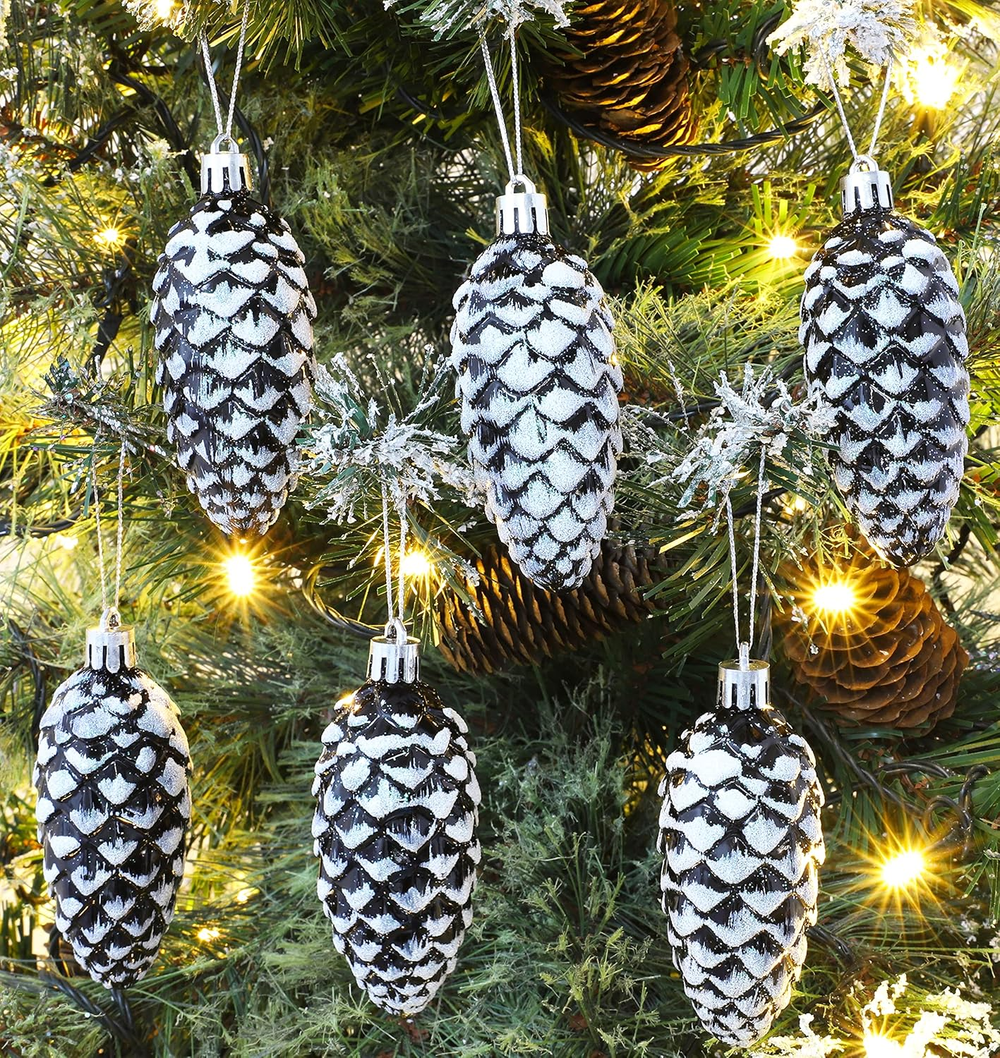 Christmas Concepts&reg; Pack of 6 &ndash; 90Mm Shiny & Glitter Decorated Pine Cone Baubles &ndash; Christmas Tree Decorations image number 2