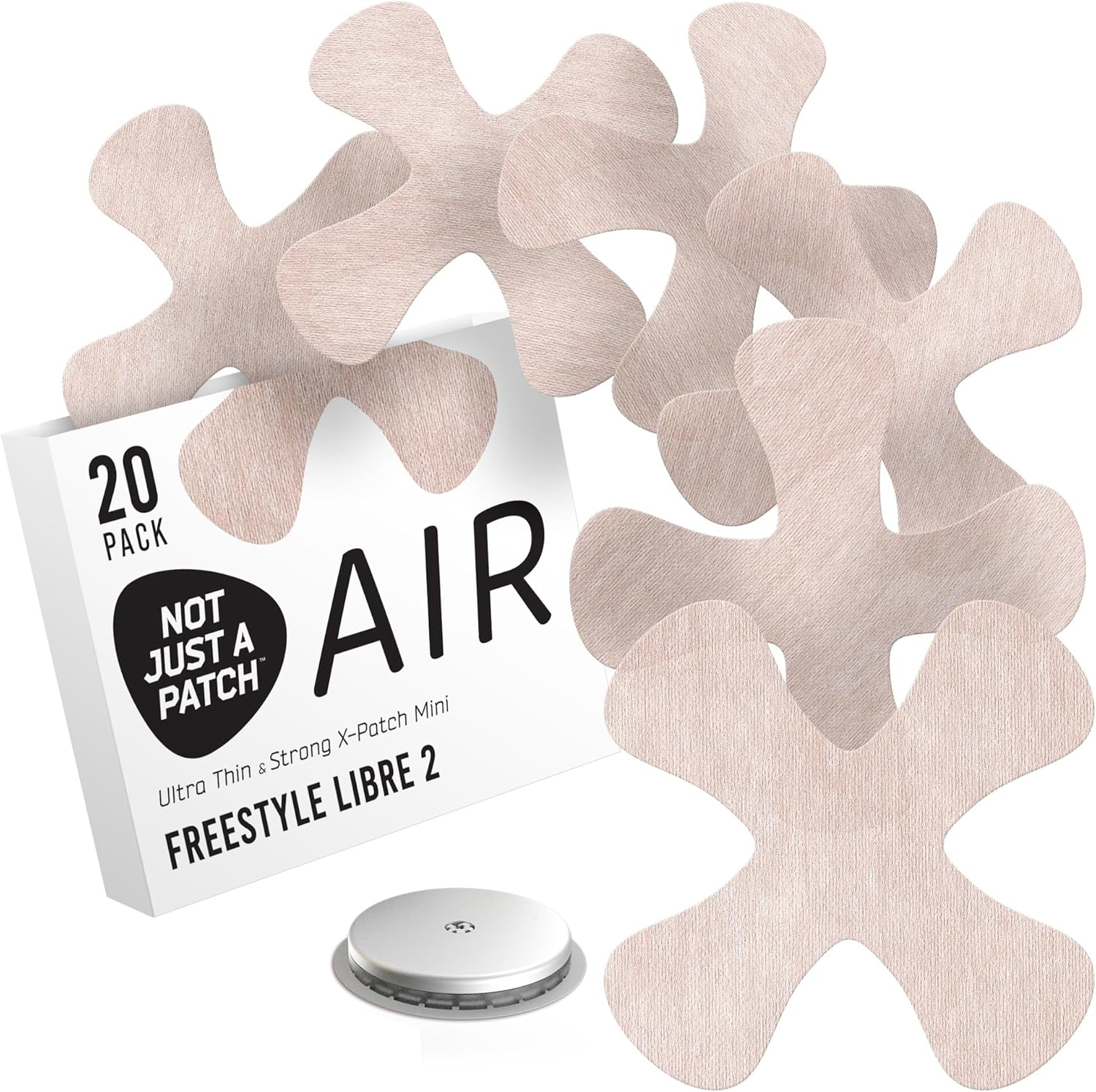 Not Just a Patch Freestyle Libre 2 Covers (20 Pack) - Thin, Strong and Light, Ultra-Long 14 Day Adhesion - Durable Lingo CGM & Libre 2 Sensor & Protector Patches - Air X-Mini Beige