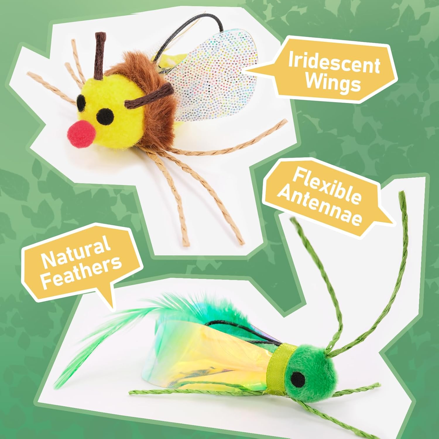 SONGWAY Cat Bug Toy Wand - Interactive Insect Cat Toys with Retractable Teaser Wand and 4 Pcs Bug Toy Feather Replacements for Cats Kittens image number 6