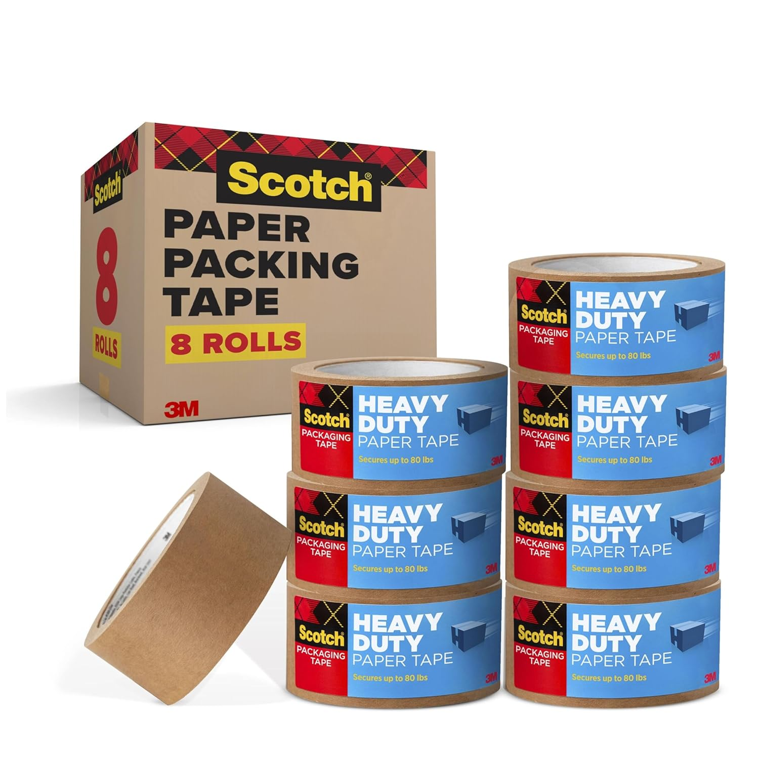 Scotch Box Lock Paper Packaging Tape, 8 Rolls, 1.88 in X 900 In, Durable Holding Power, Strong Secure Seal, Curbside Recyclable (7850-23-8GC) image number 1