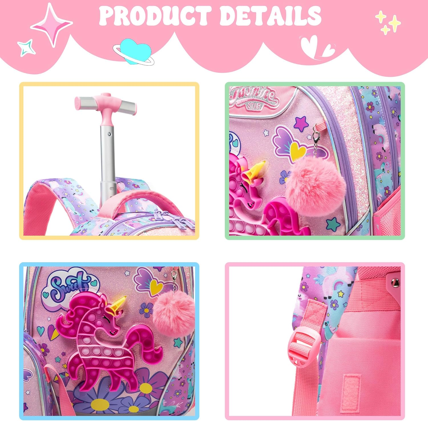 Meetbelify Rolling Backpack for Girls with Pencil Case&Lunch Bag School Bags Trolley Wheeled Backpacks image number 1