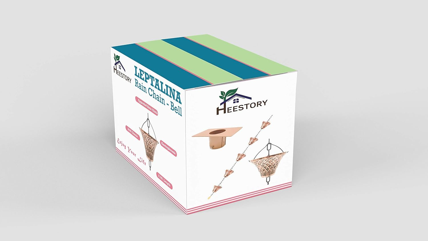 LEPTALINA 8.5FT Antique Copper Colored Iron Rain Chains for Gutter and Rain Barrel | Rust-Resistant Plated Garden D&eacute;cor Rain Chain for Downspout | Bonus Rain Chain Gutter Adapter image number 1