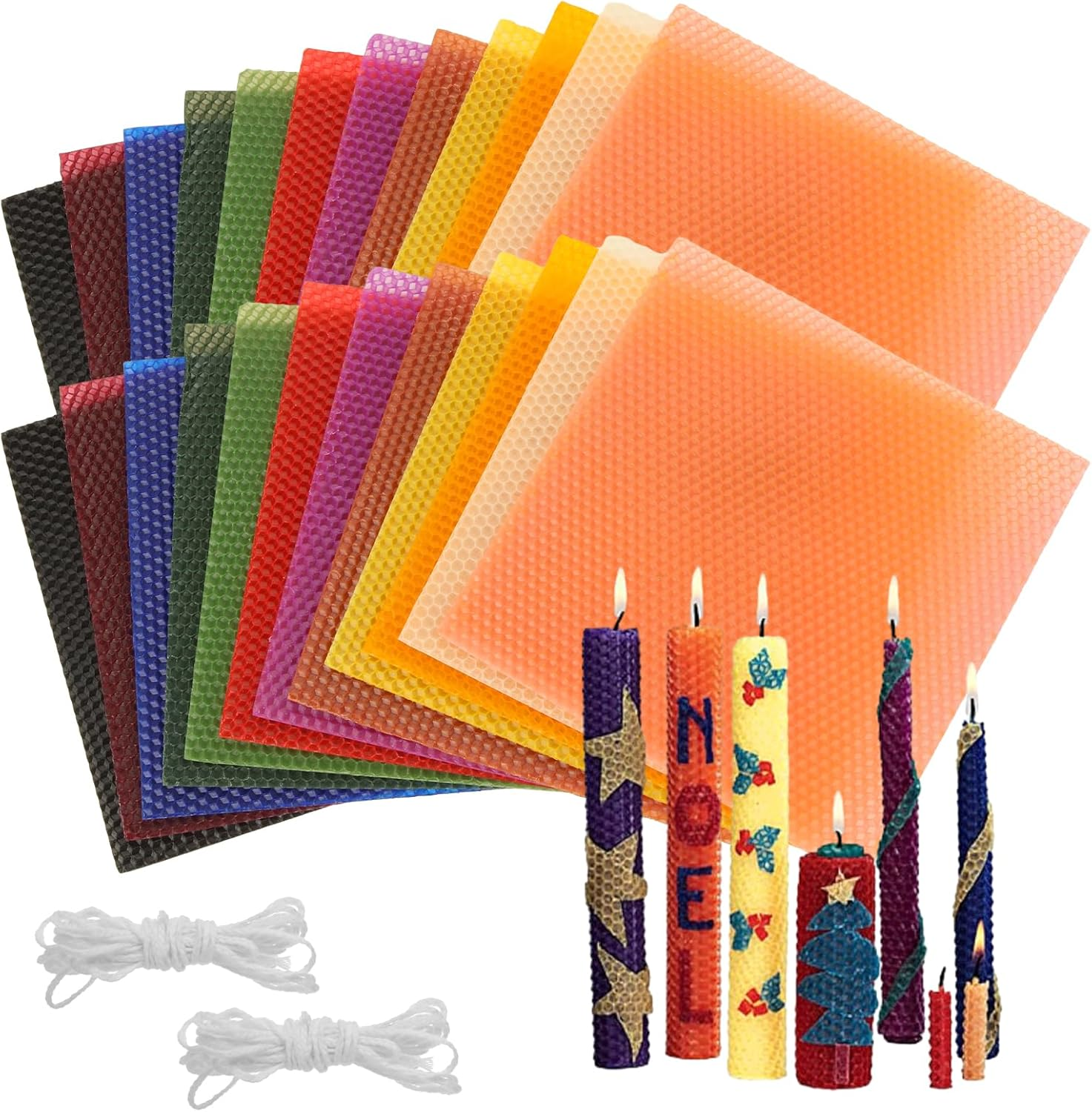 GBACHOOSE 24PCS Beeswax Candle Making Kit 8X8 Inch Beeswax Sheets for Candle Making, 12 Colorful Beeswax Sheets Create Your Own Unique Candles image number 1