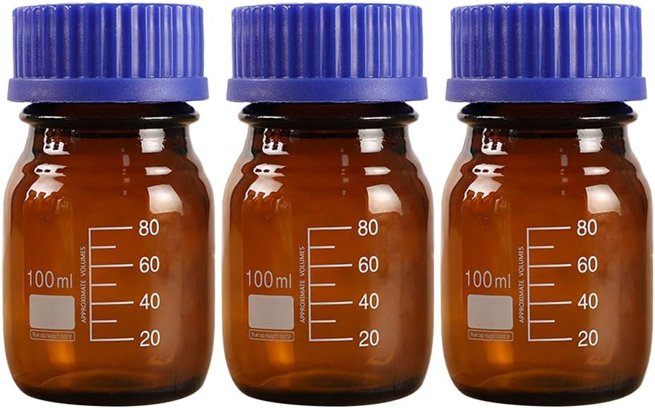 Kichvoe 3Pcs 100Ml Glass Chemical Reagent Bottles - Leak Resistant Sealing Medicine Container | for Lab Samples & Essential Oils Storage image number 4