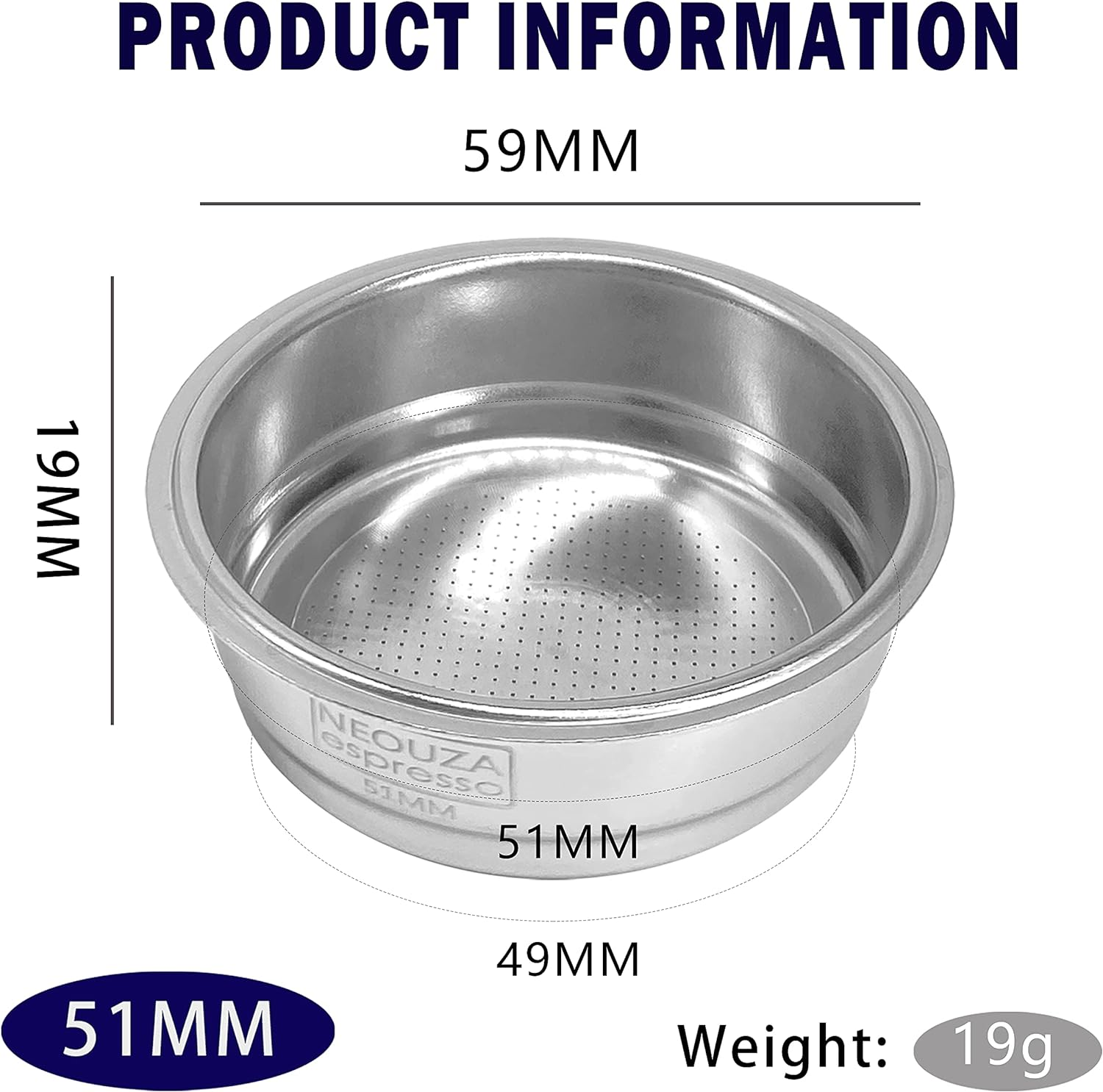 NEOUZA 51Mm 1 Cup Filter Basket for Coffee Portafilter, Compatible with Delonghi 51Mm Espresso Machines, 304 Stainless Steel image number 4
