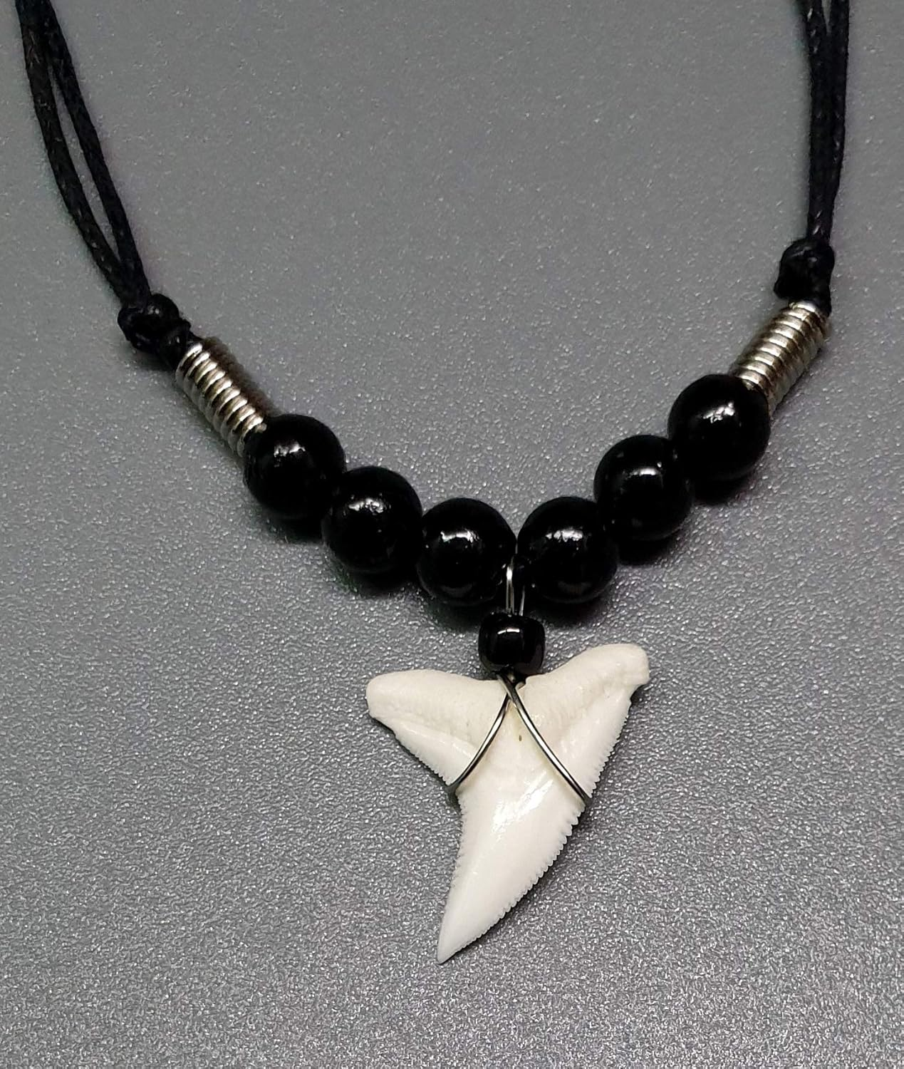 Swimmi Genuine Shark Tooth Necklace, Mako Shark Tooth Necklace for Men, Cool Seed Beads Beach Necklace for Men and Women (AA213), Shark Tooth, Shark Tooth