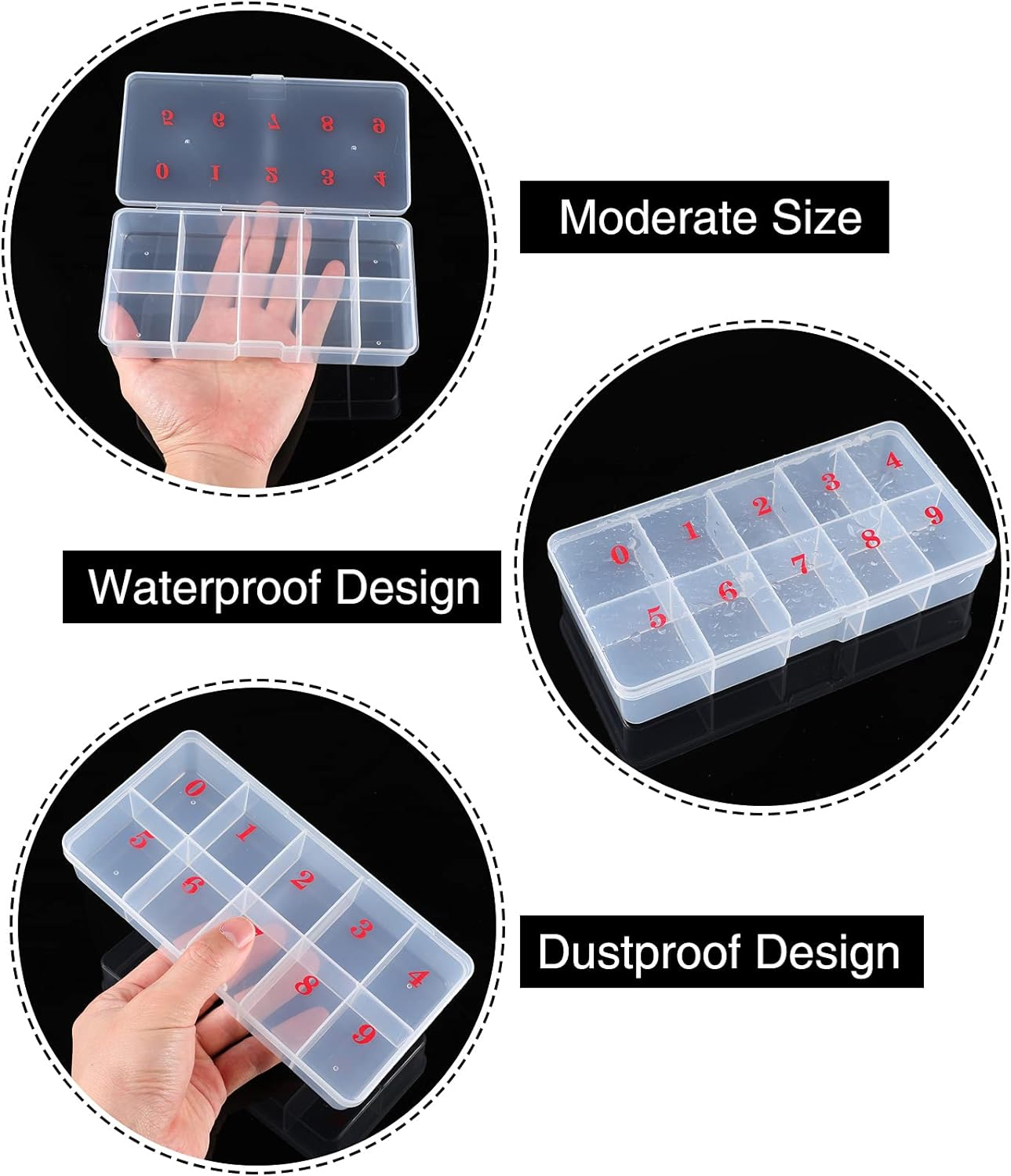 2 Pieces Nail Tip Box Empty False Nail Tips Organizer Box with 10 Number Spaces Storage Case Container Nails Plastic Grid Boxes for Fingernail Crystal Jewelry Accessories(White) - Clear image number 2